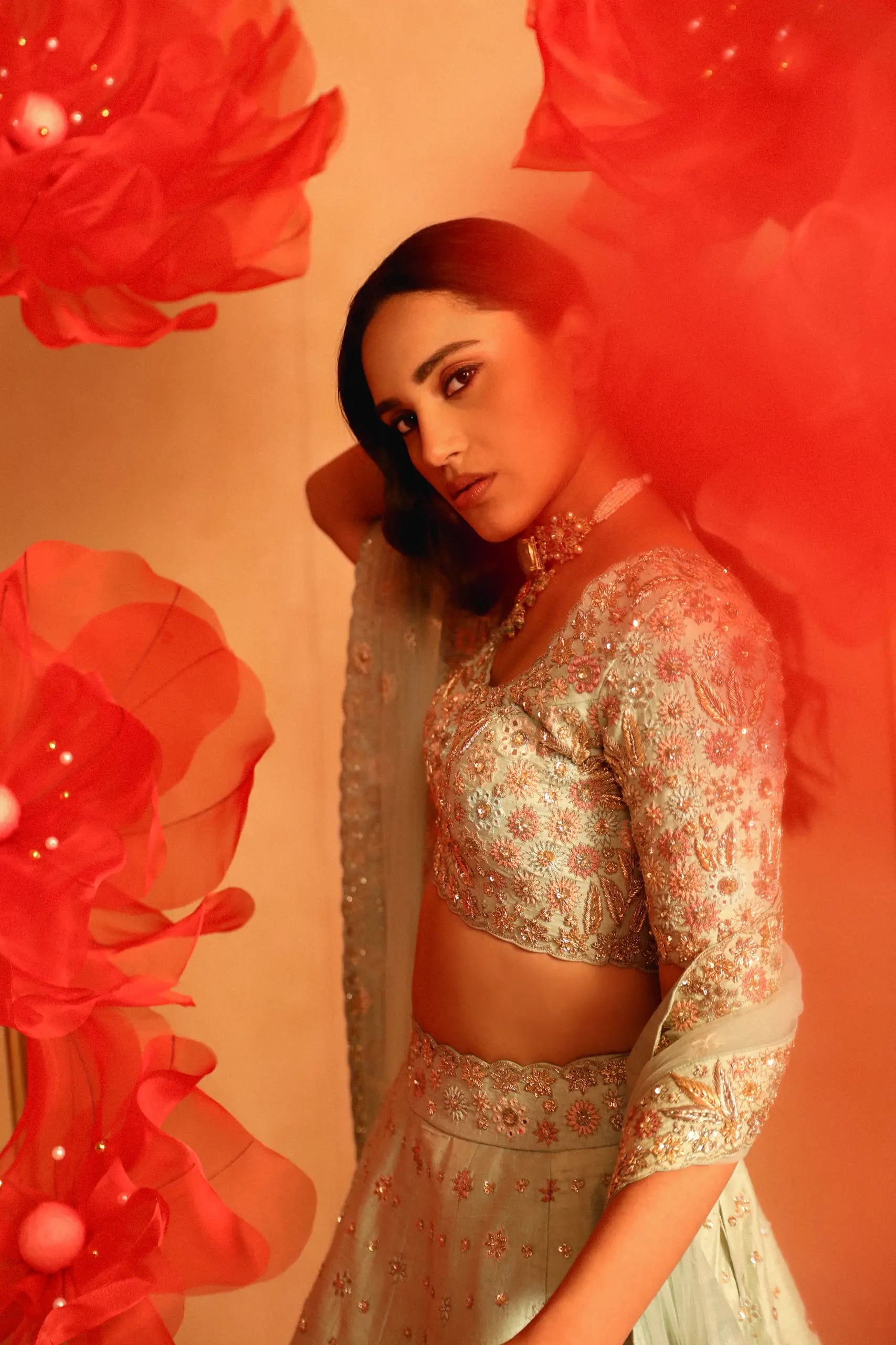 Glamourous Ice Blue Bridal Lehenga Set