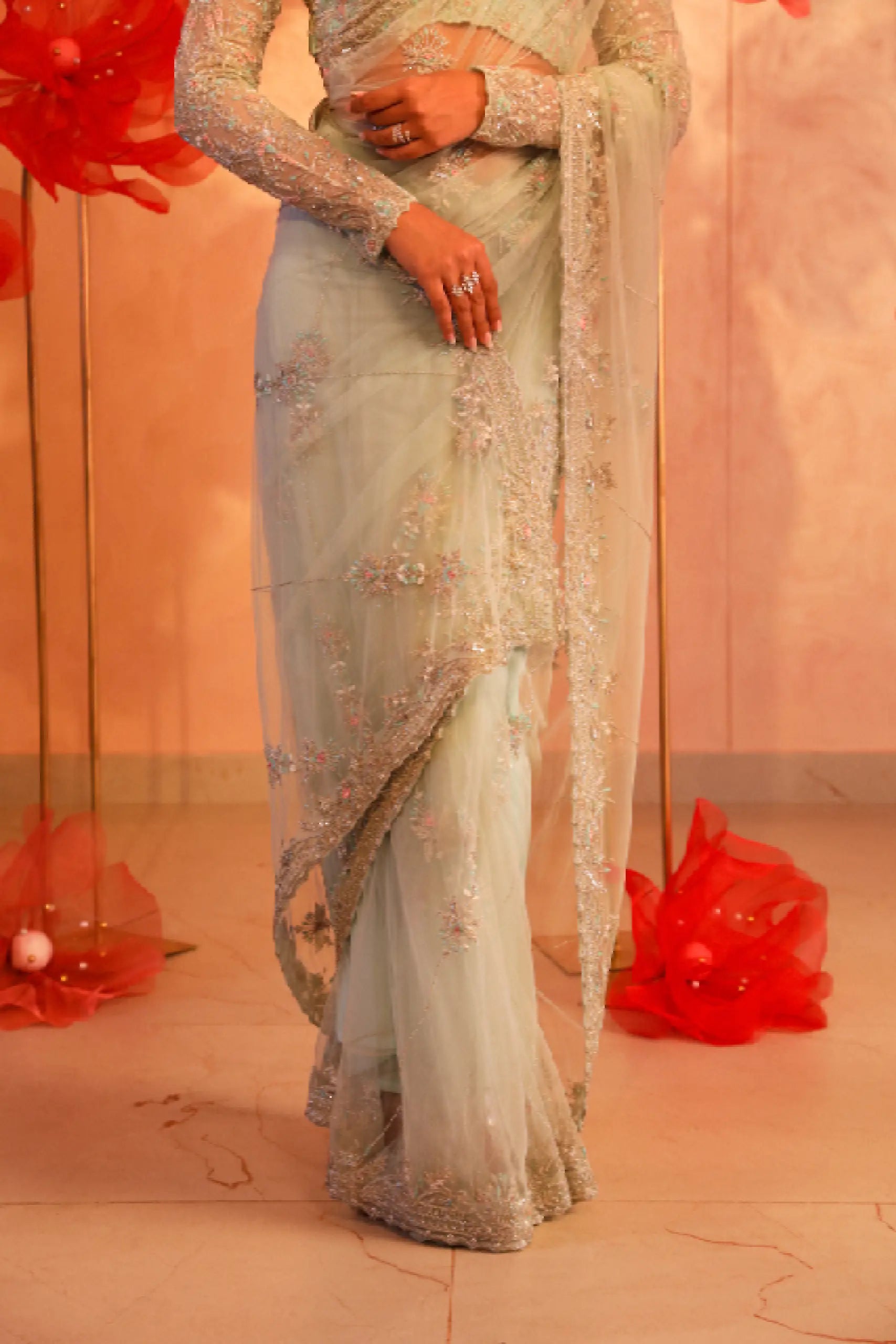 Calming Ice Blue Embroidered Saree
