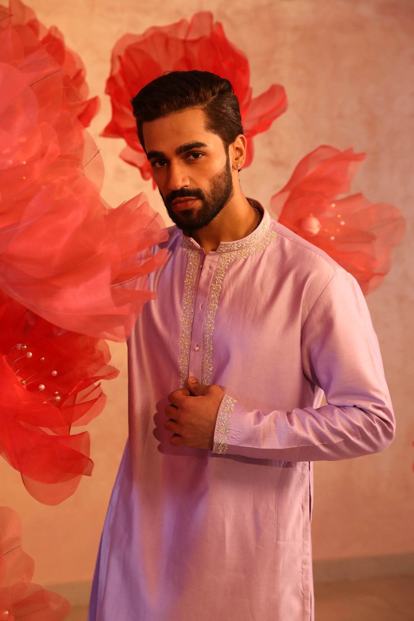 Lavender Embroidered Kurta set