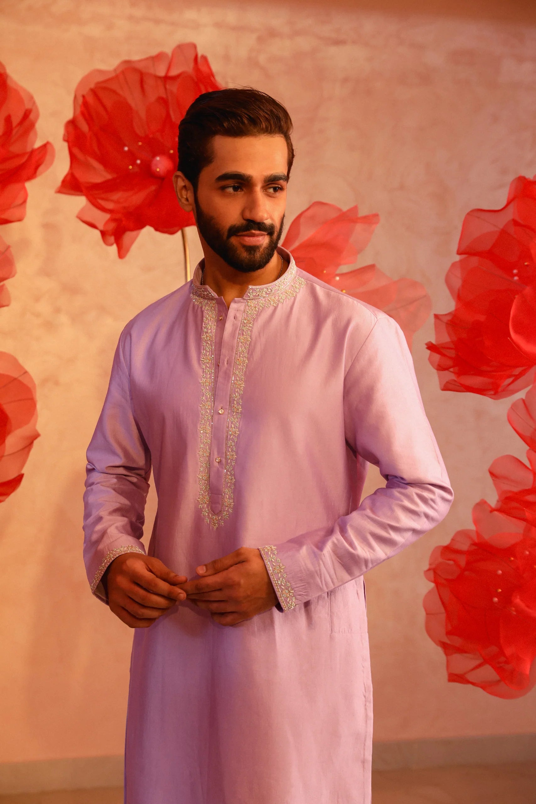 Lavender Embroidered Kurta set