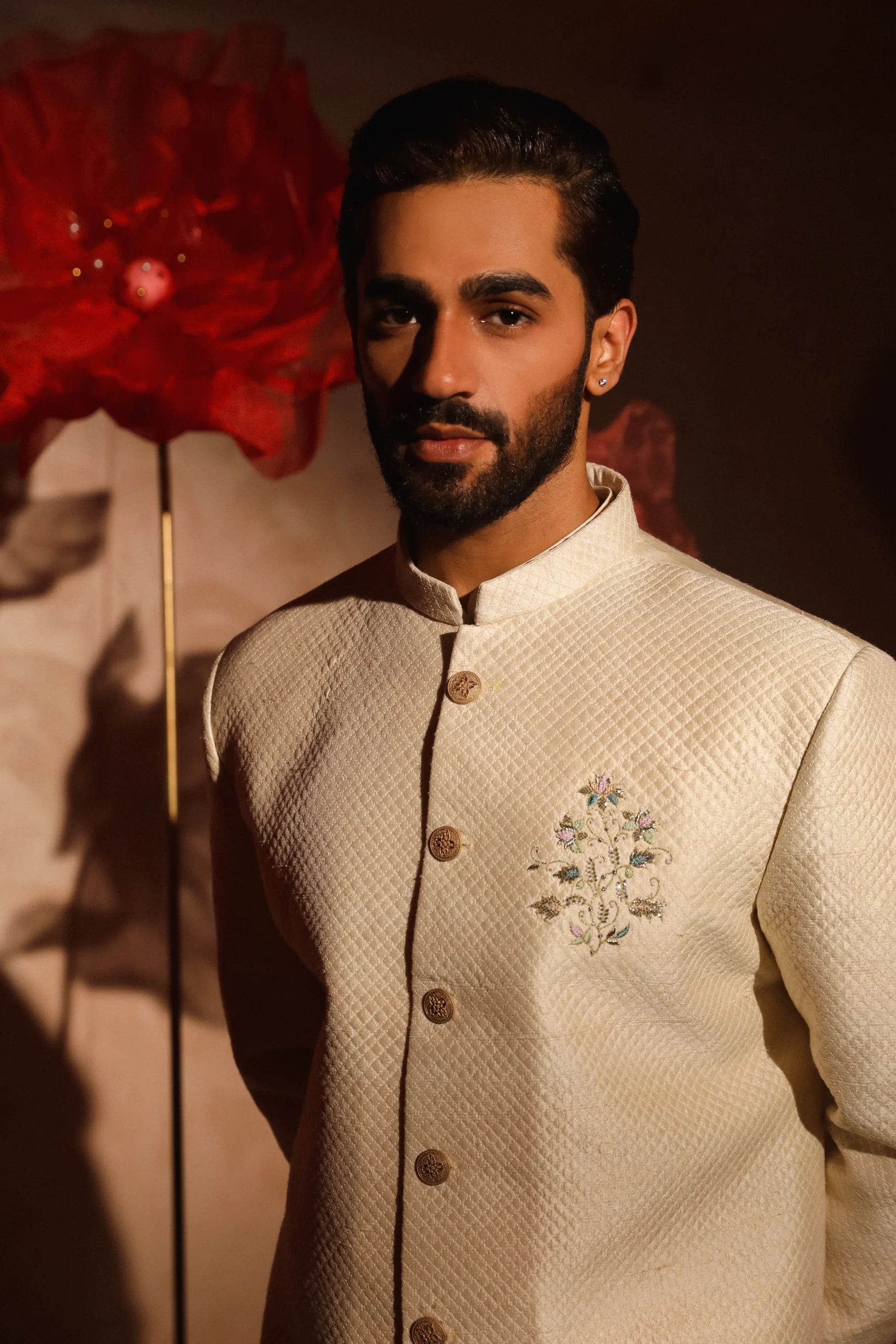 Ivory Quiltted Sherwani