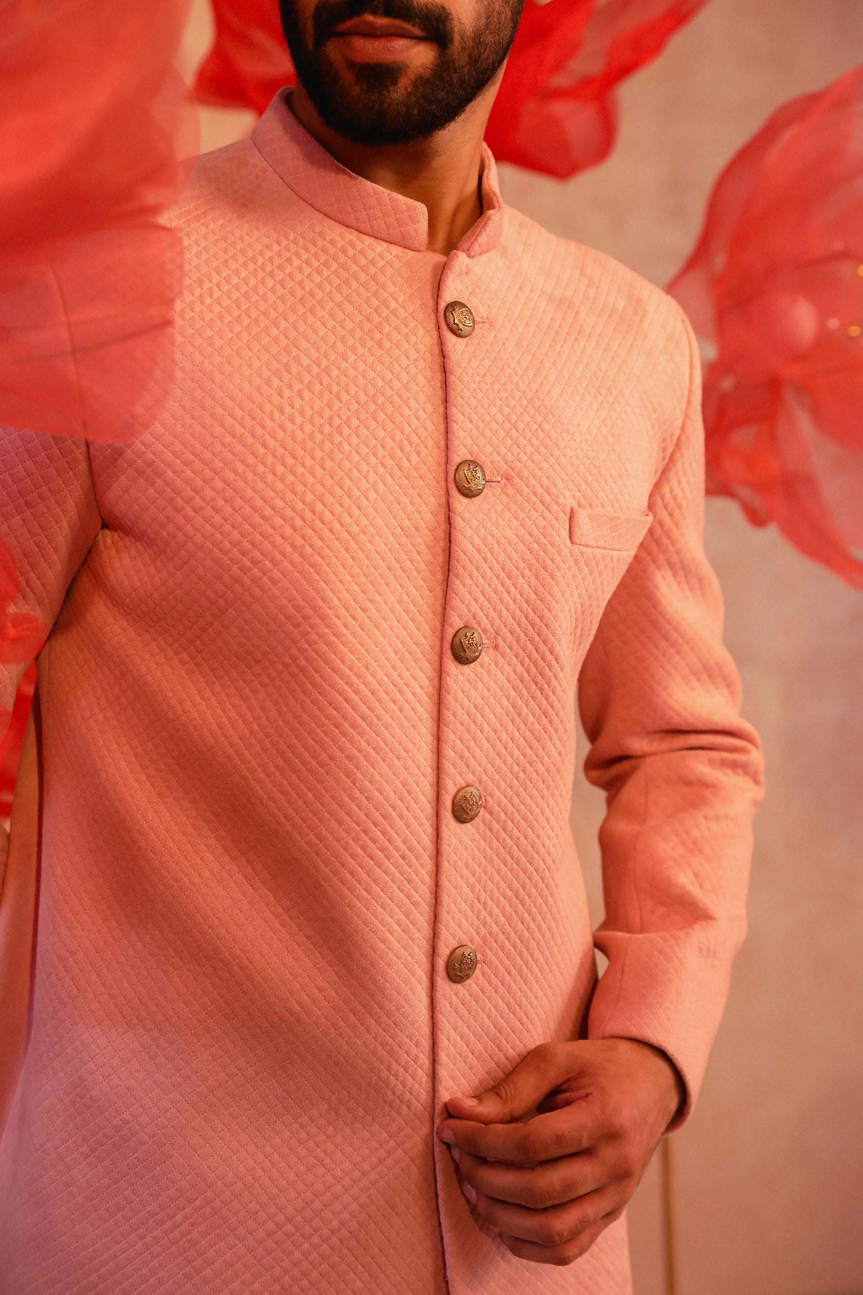 Pastel Pink Quiltted Sherwani