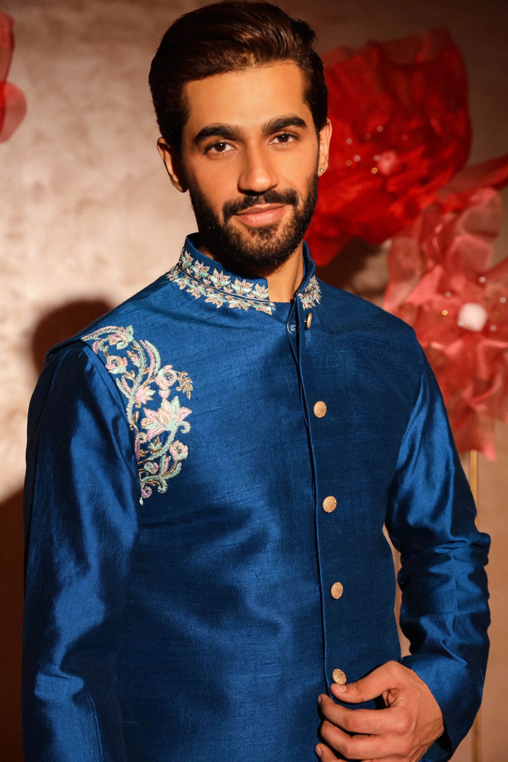 Royal Blue Embroidered Bandi Set