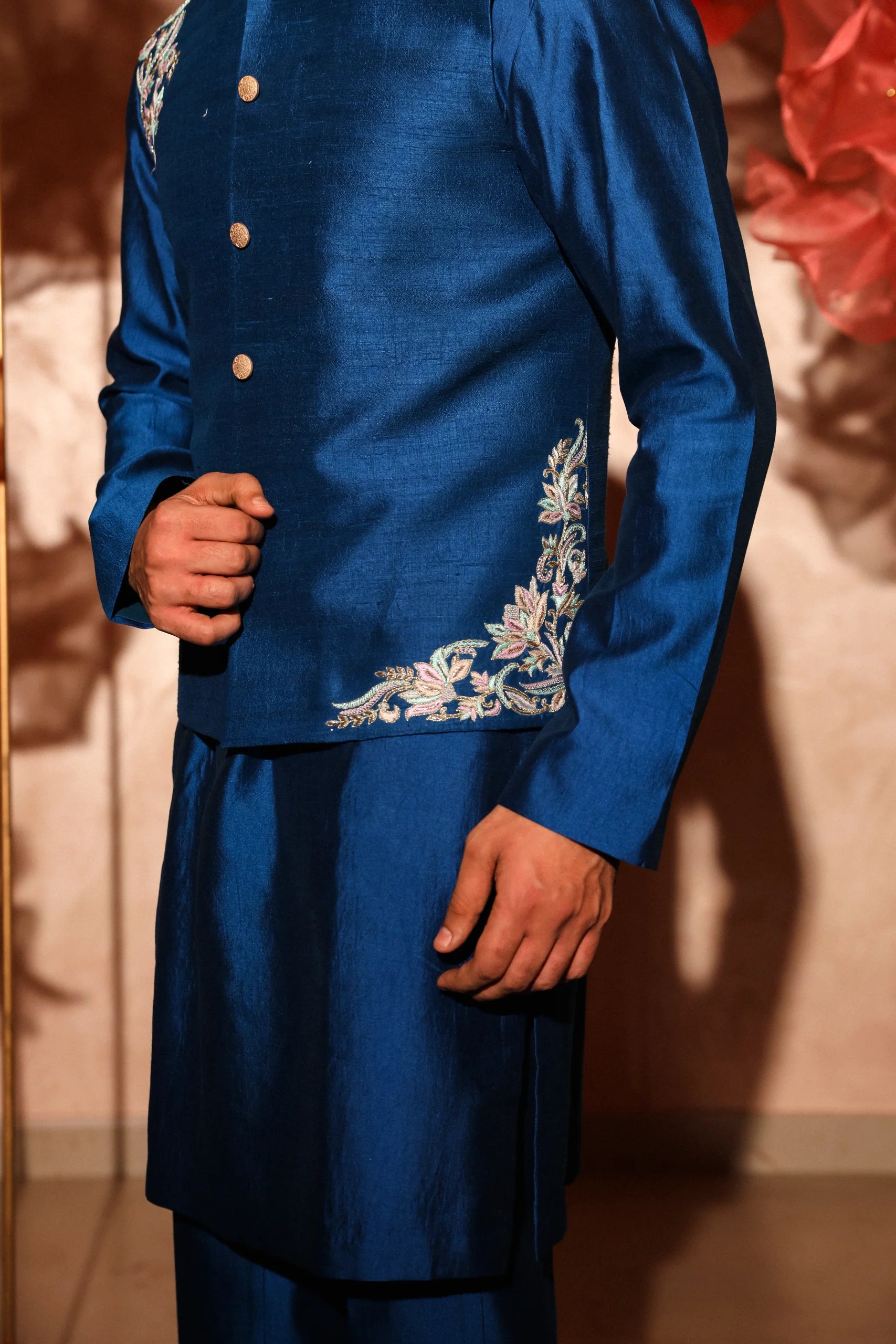 Royal Blue Embroidered Bandi Set
