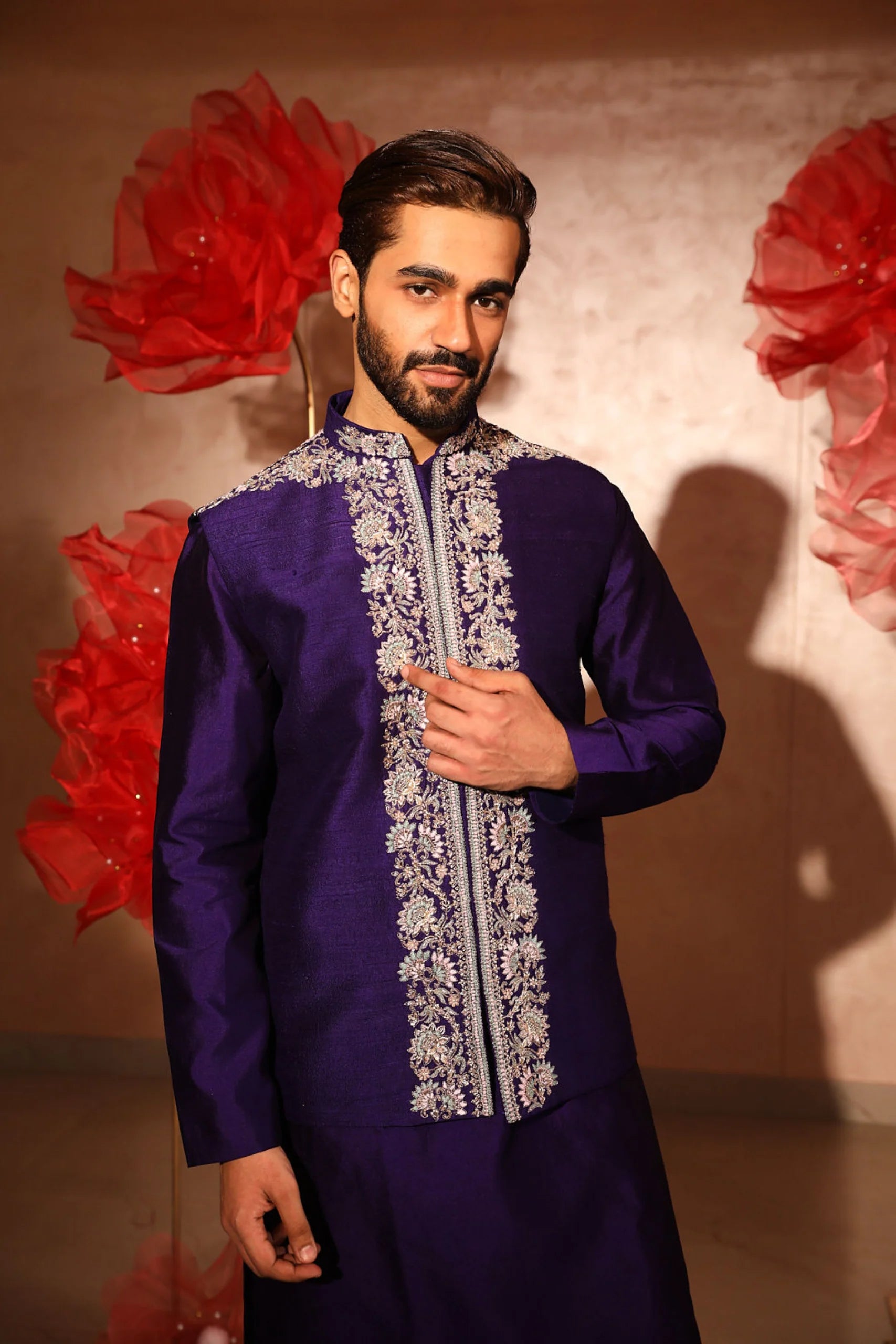 Purple Embroided Bandi Set