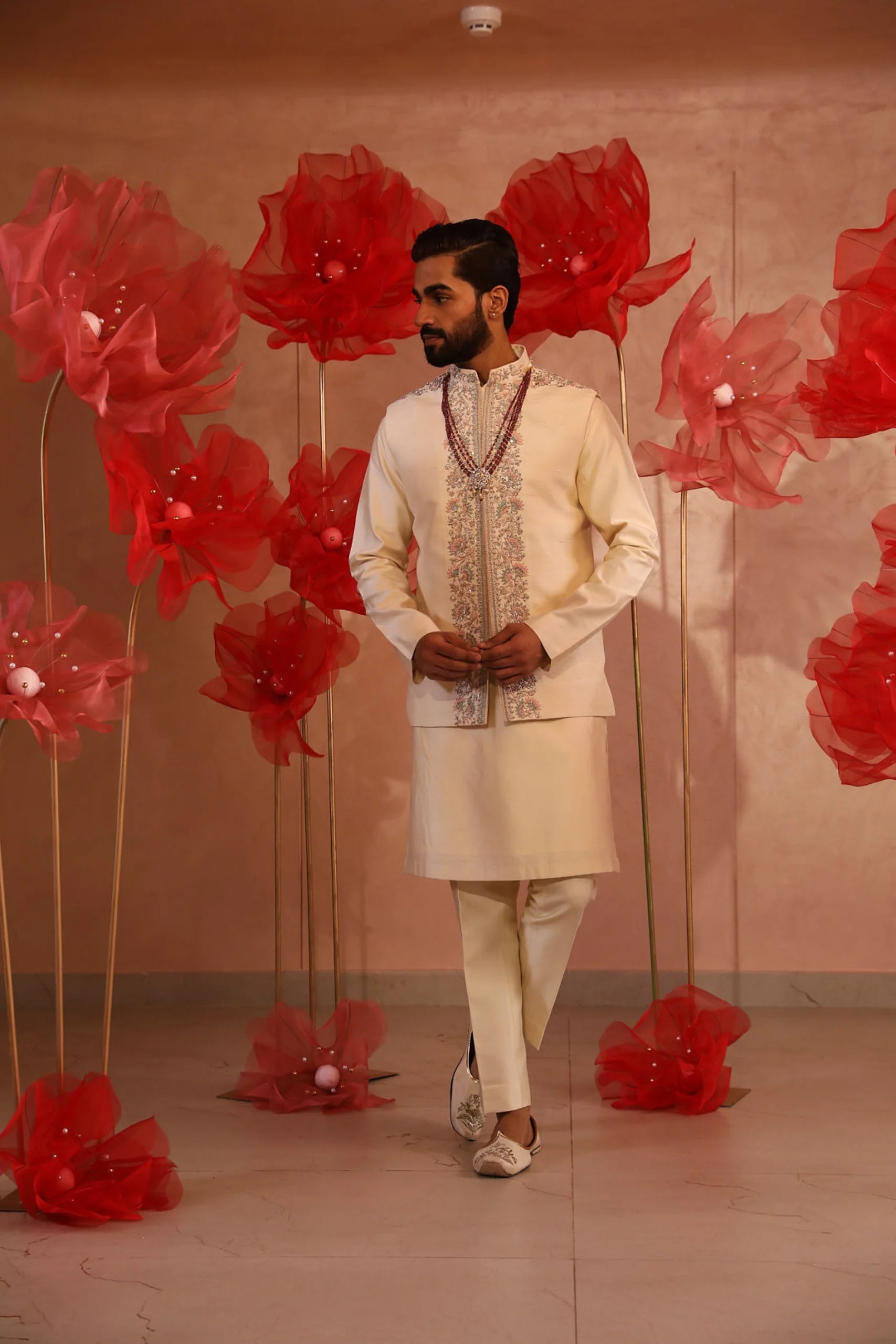 Calming Ivory Embroidered Bandi Set