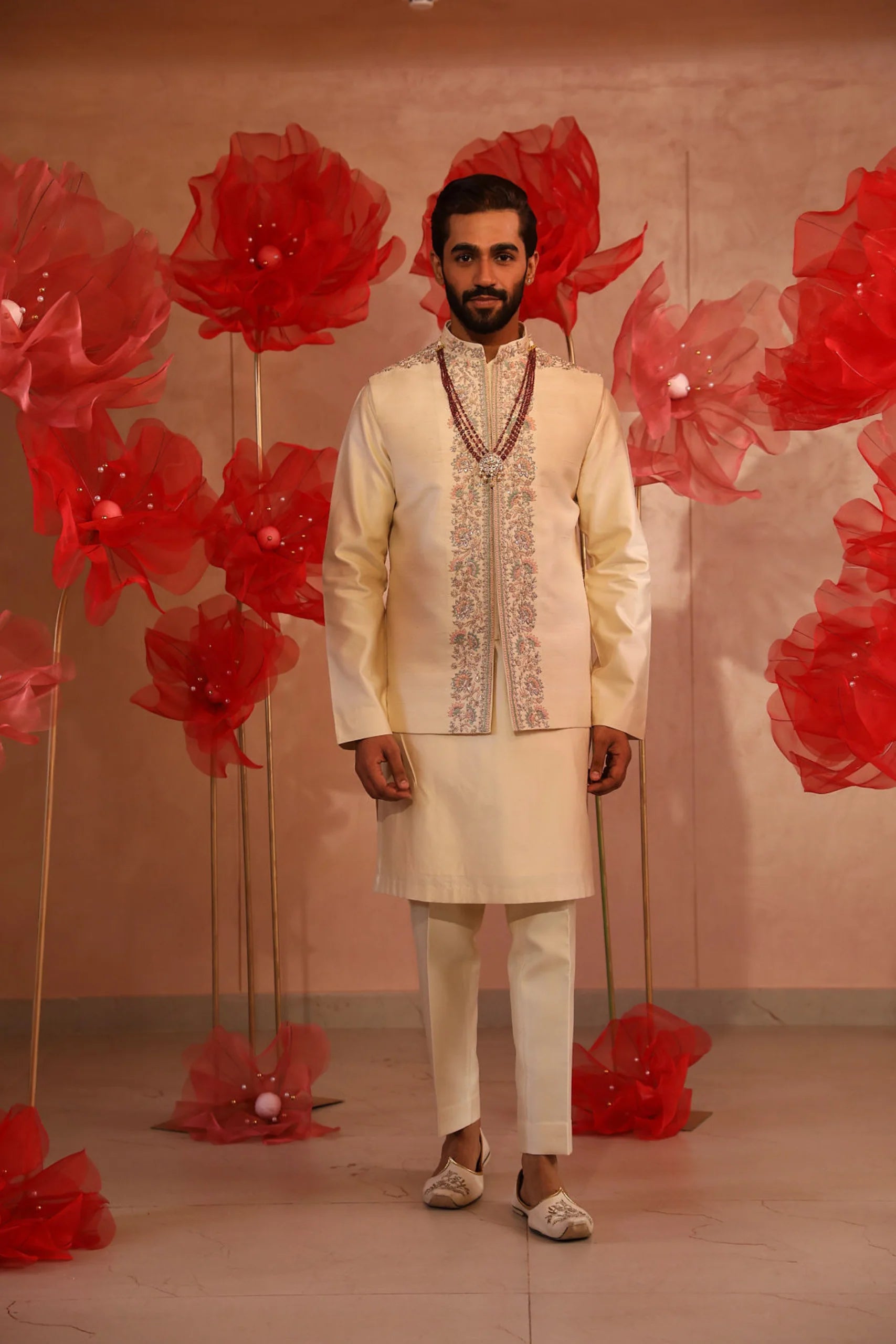 Calming Ivory Embroidered Bandi Set