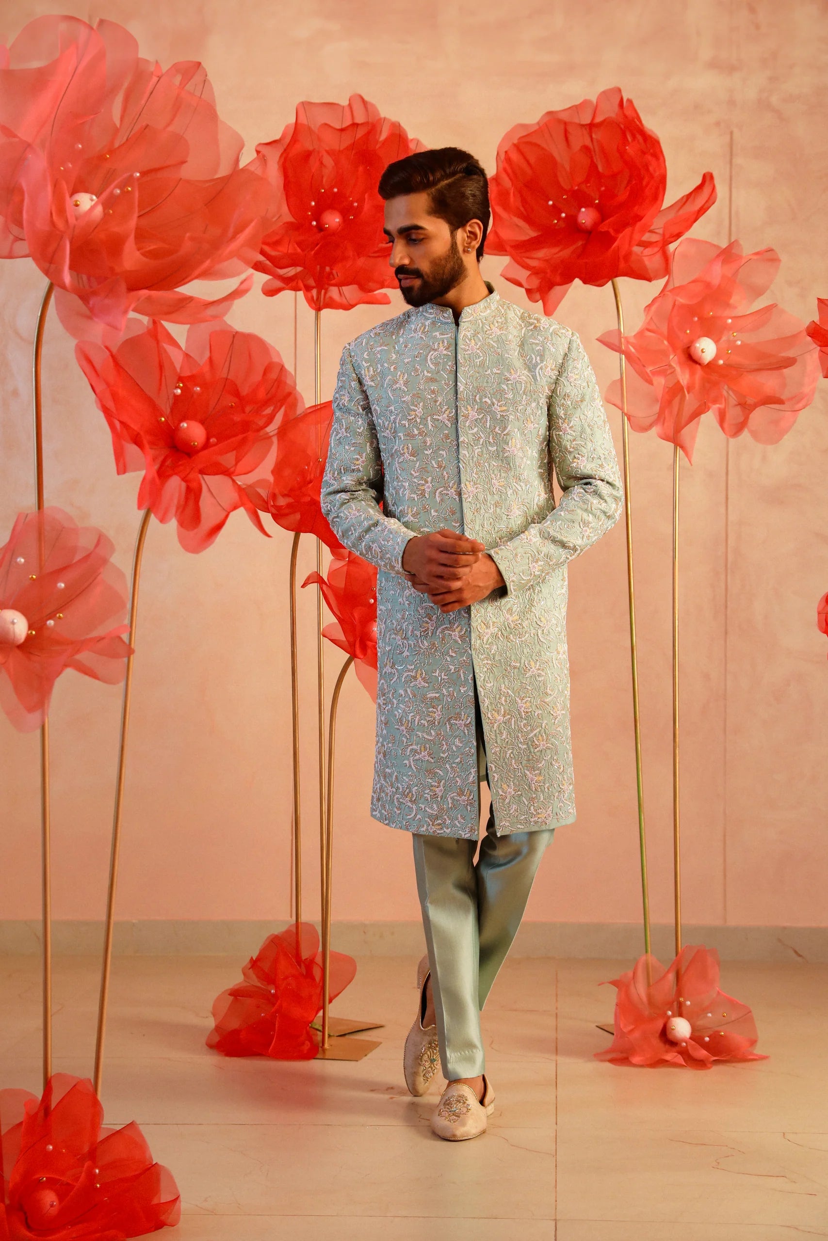 Pastel Green Embroidered Sherwani
