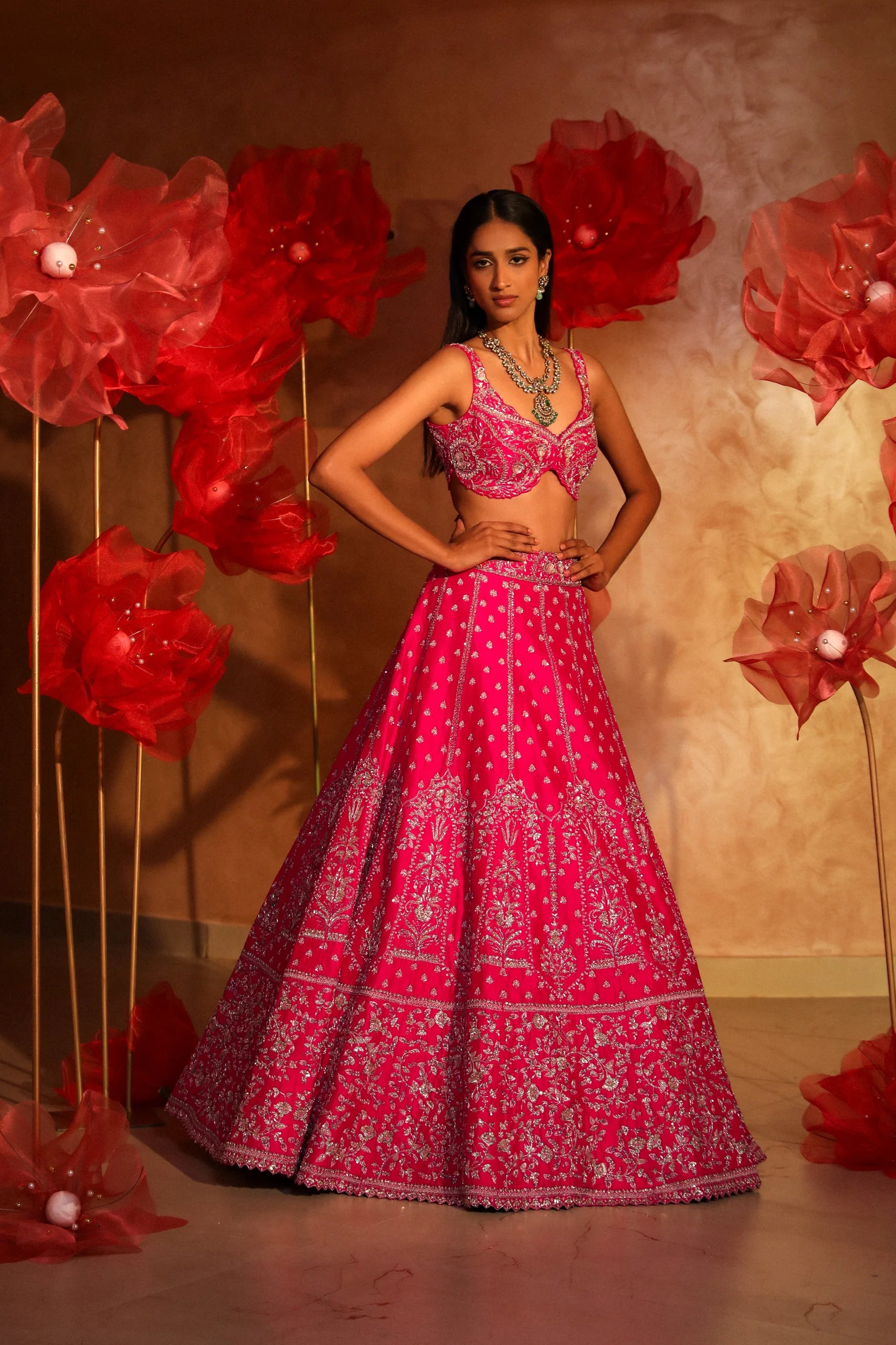 Pink bridal lehengas clearance