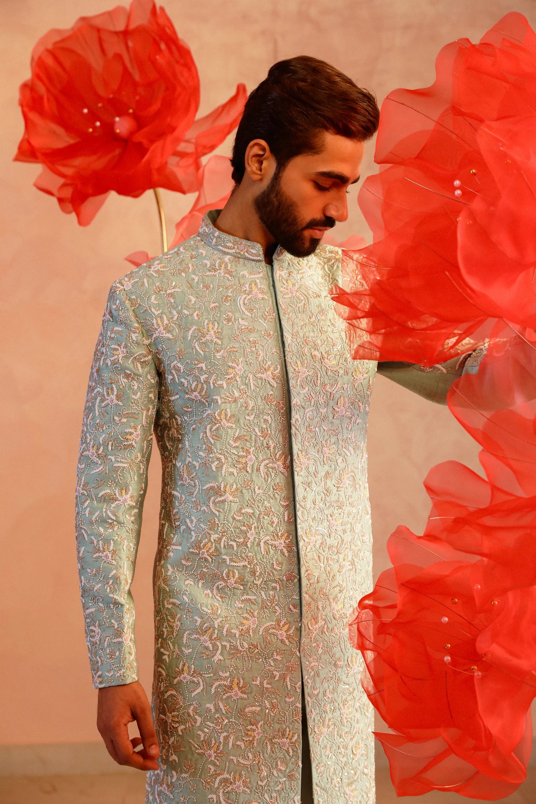 Pastel Green Embroidered Sherwani
