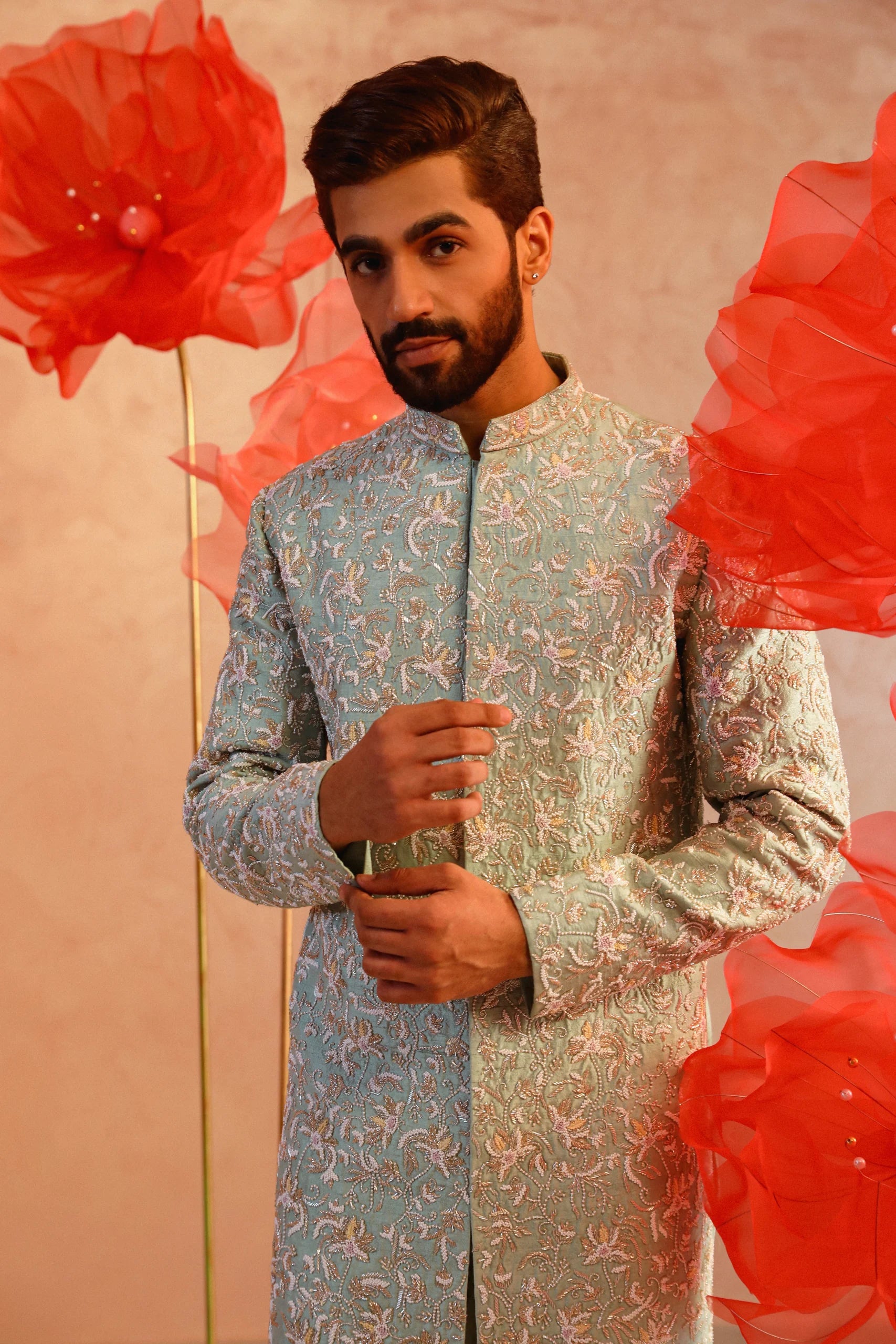 Pastel Green Embroidered Sherwani