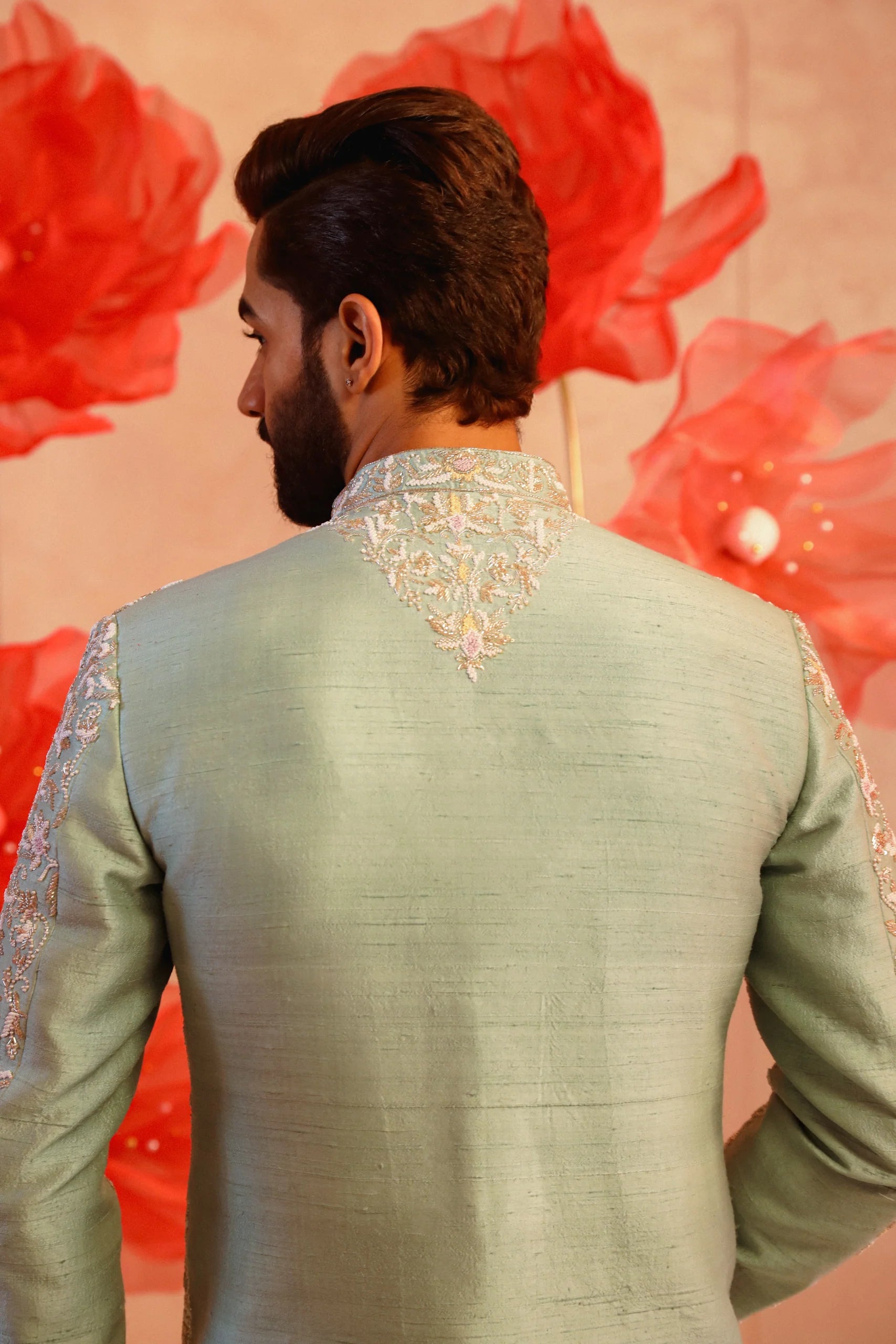 Pastel Green Embroidered Sherwani