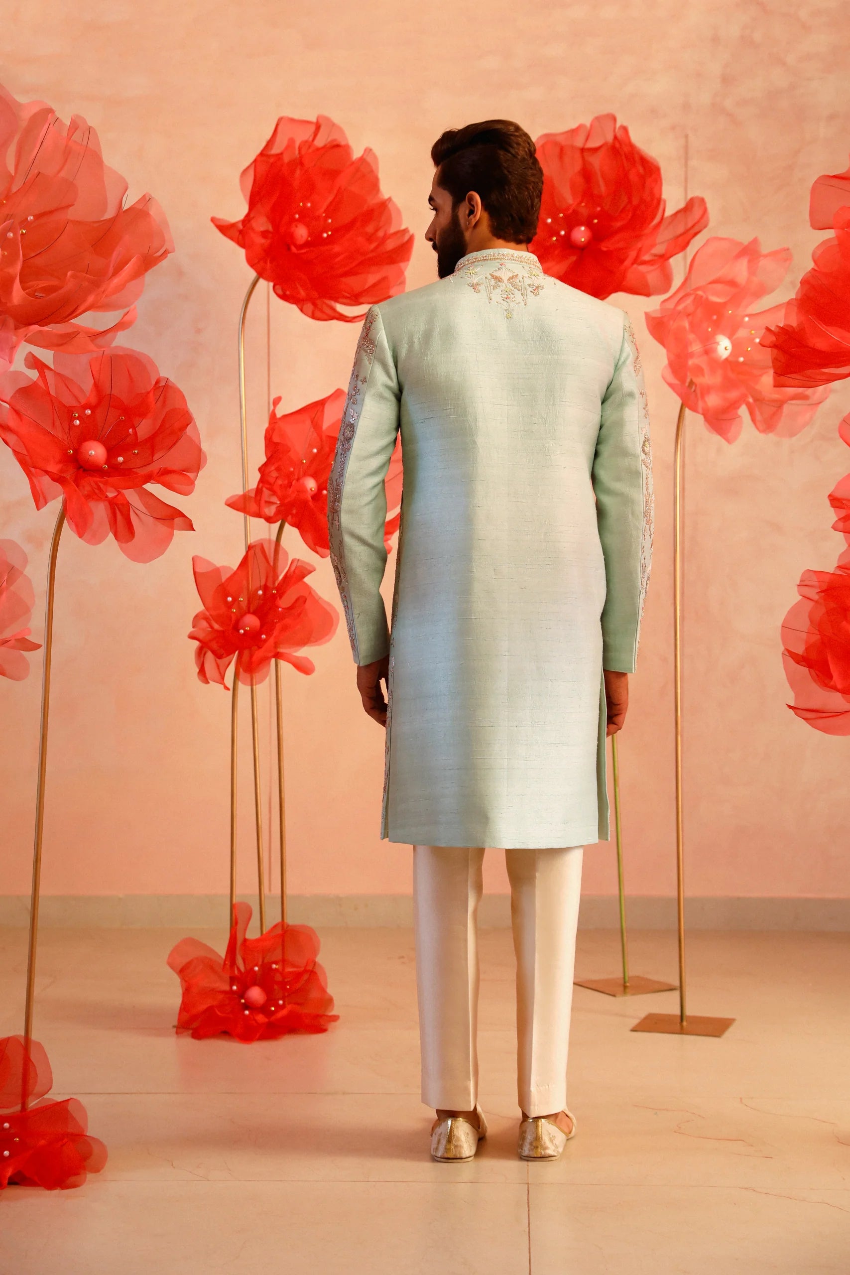 Mesmerising Ice Blue Embroidered Sherwani