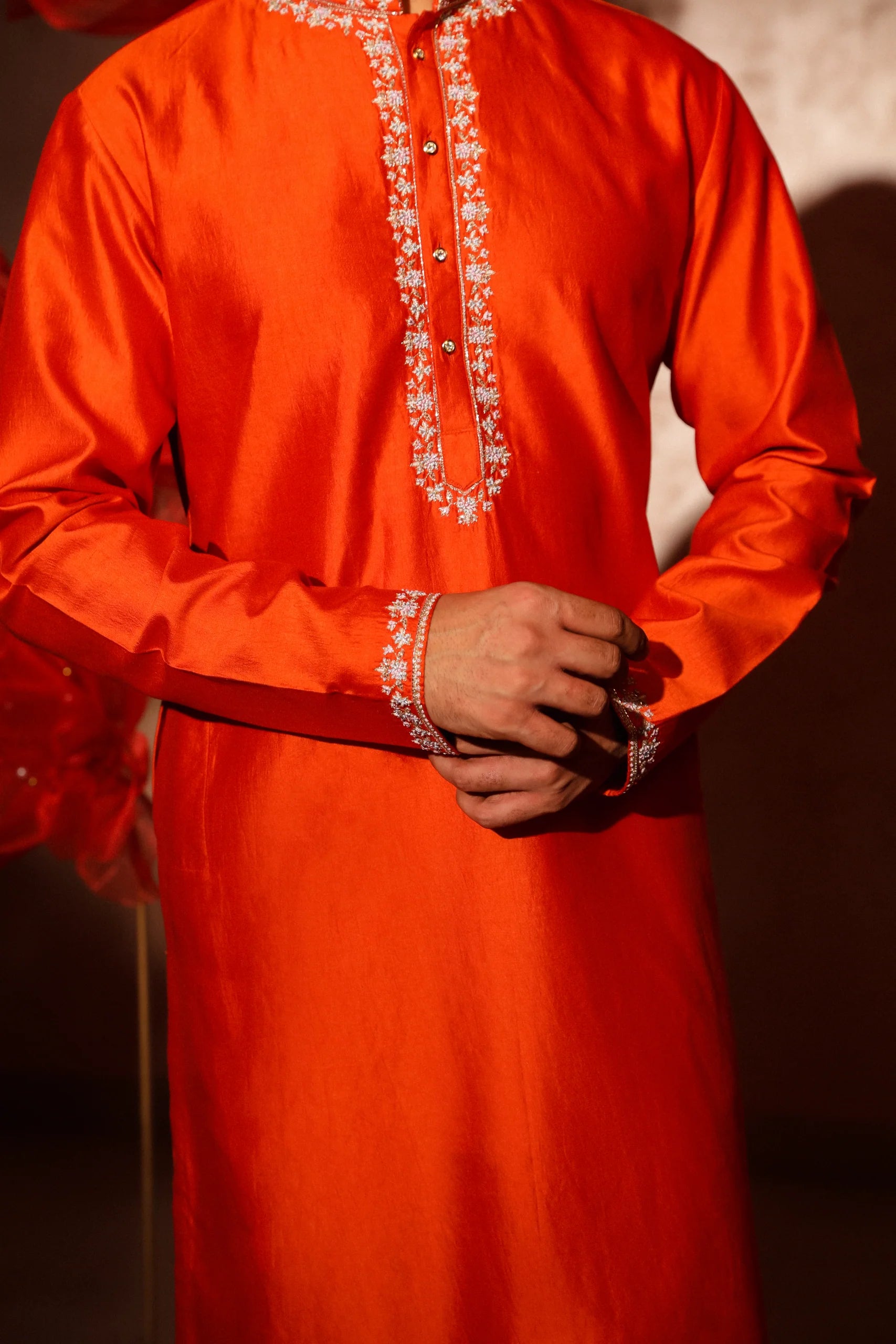 Orange Embroided Kurta Set