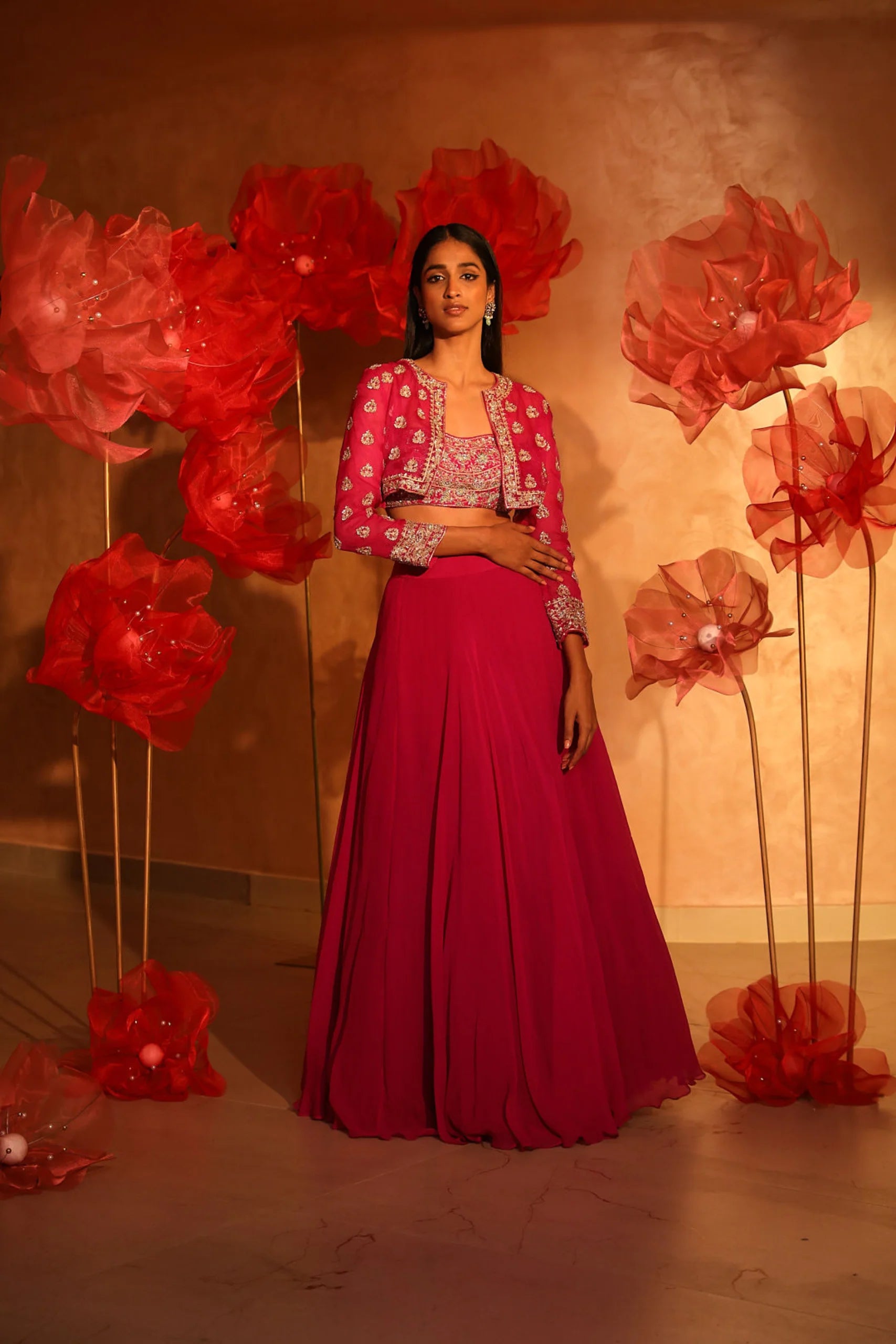 Melodic Magenta Pink Lehenga Set with Embroidered Jacket