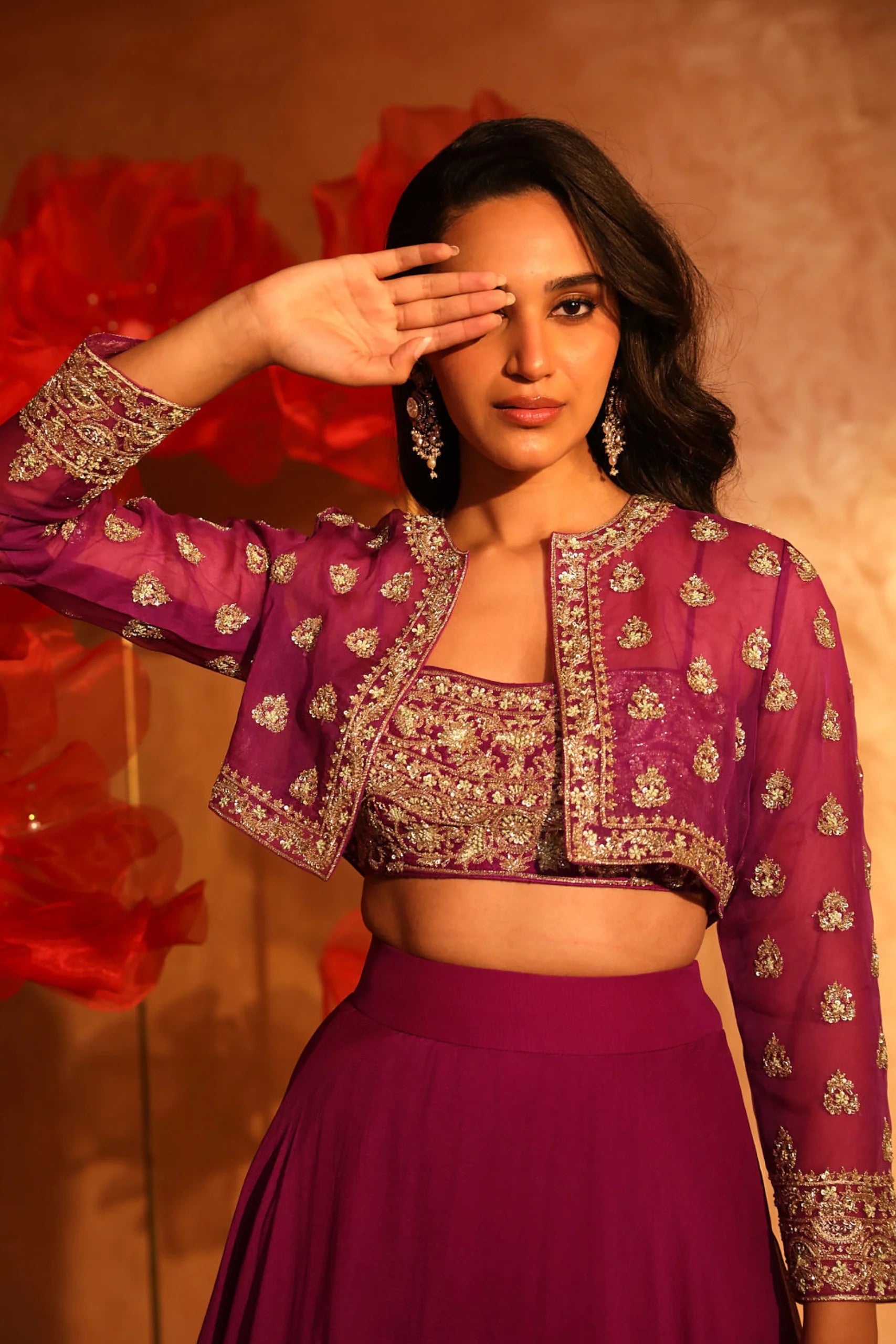 Precious Purple Lehenga Set With embroidered Jacket