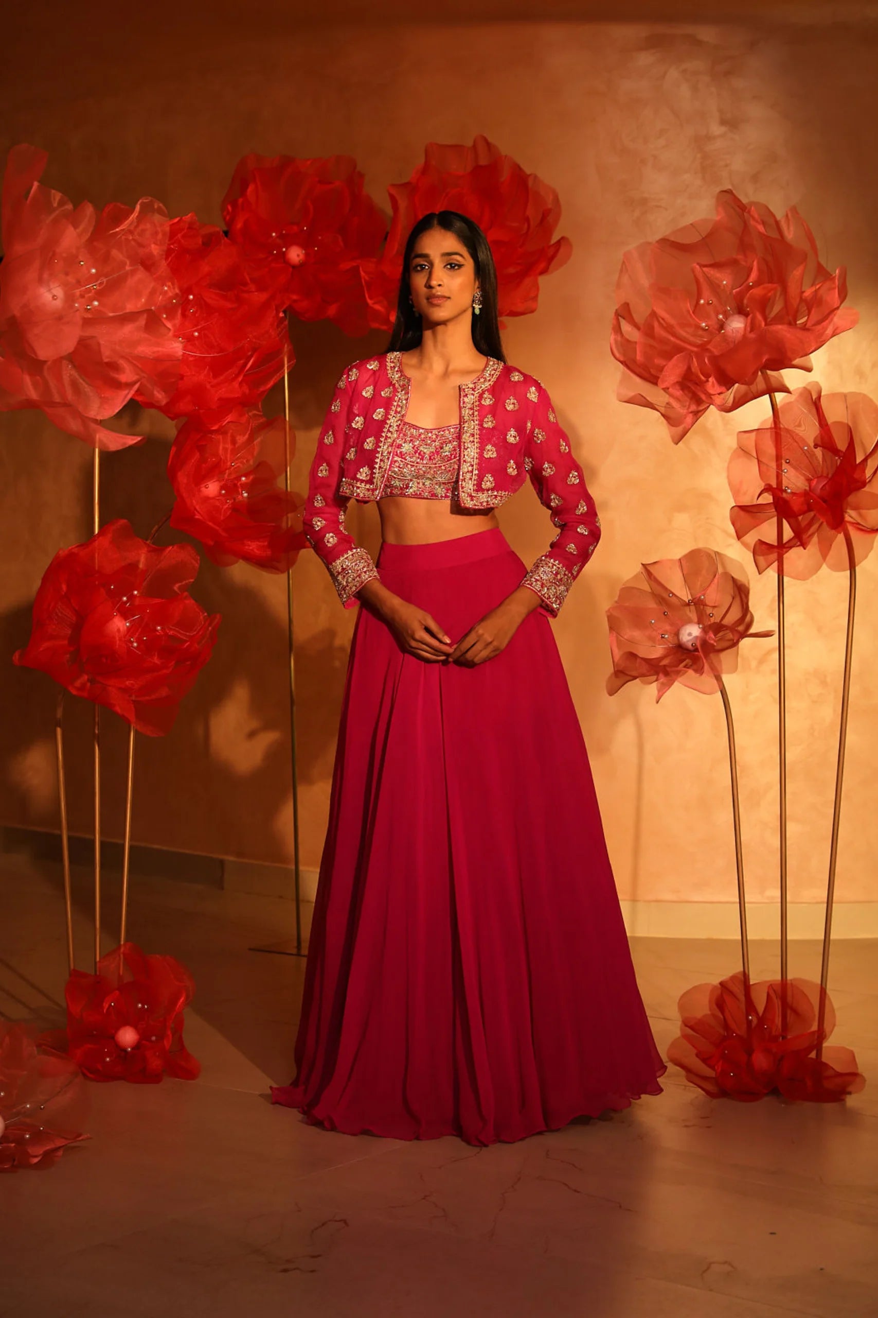 Melodic Magenta Pink Lehenga Set with Embroidered Jacket