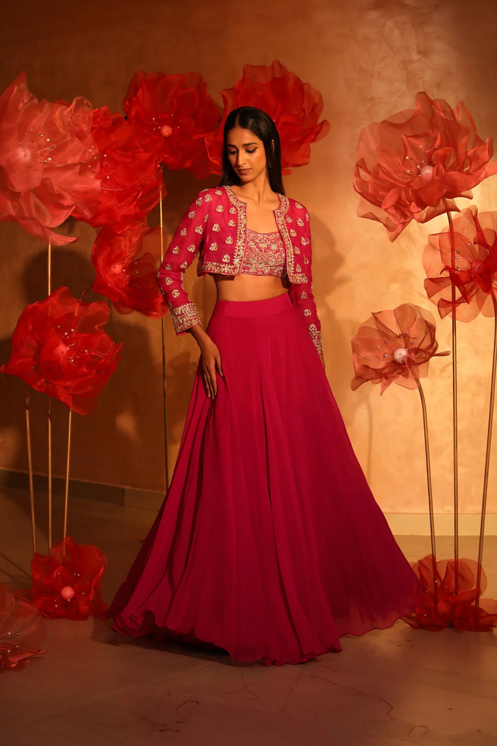 Melodic Magenta Pink Lehenga Set with Embroidered Jacket