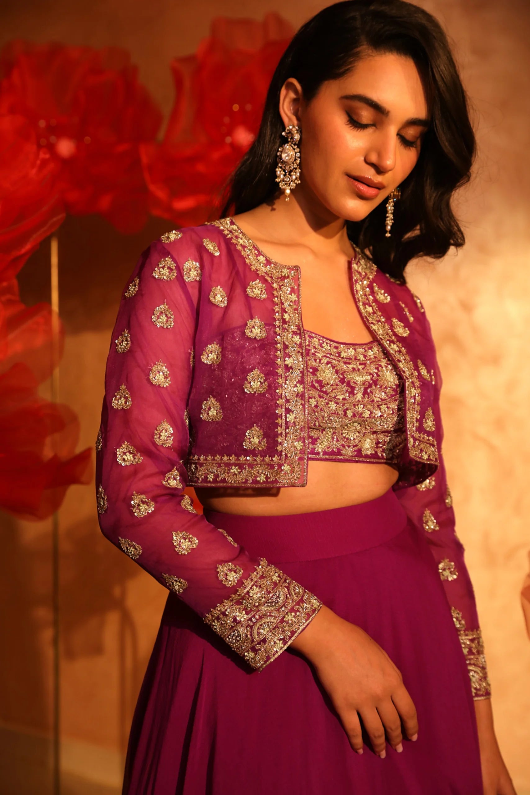 Precious Purple Lehenga Set with embroidered short Jacket