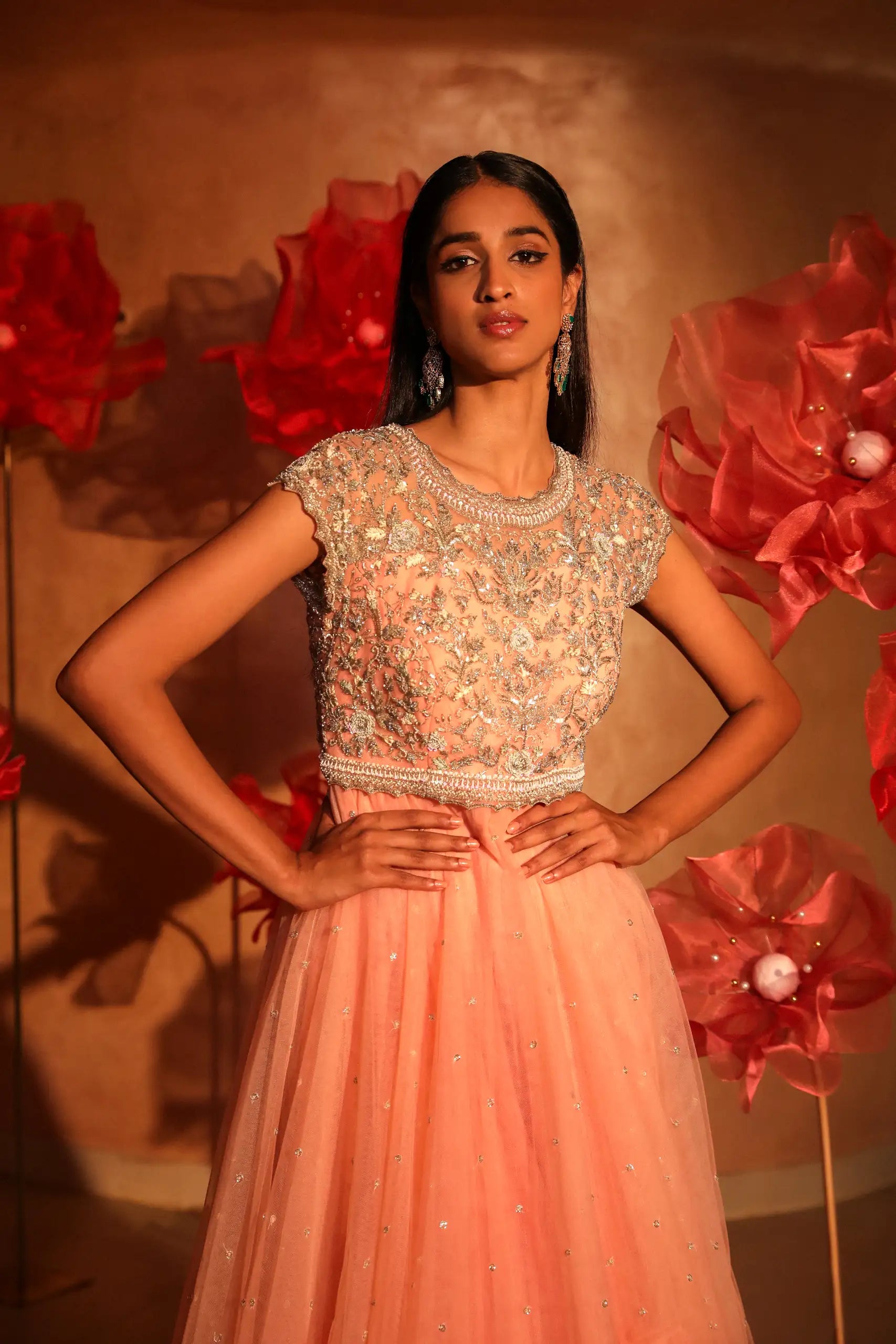 Peotic Peach Embroidered Gown