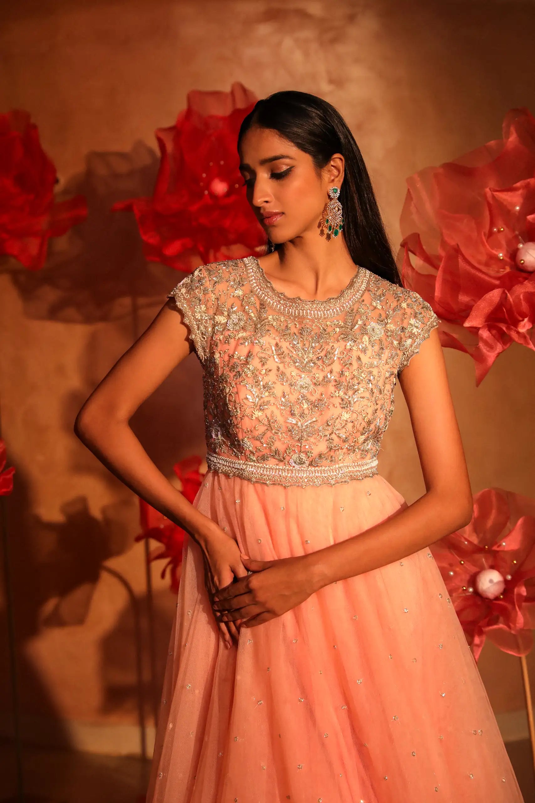 Peotic Peach Embroidered Gown