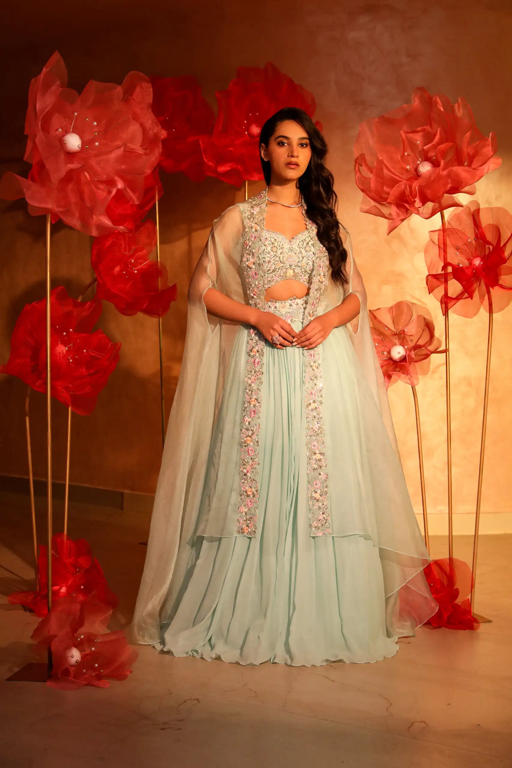 Calming Ice Blue Lehenga and Cape Set1