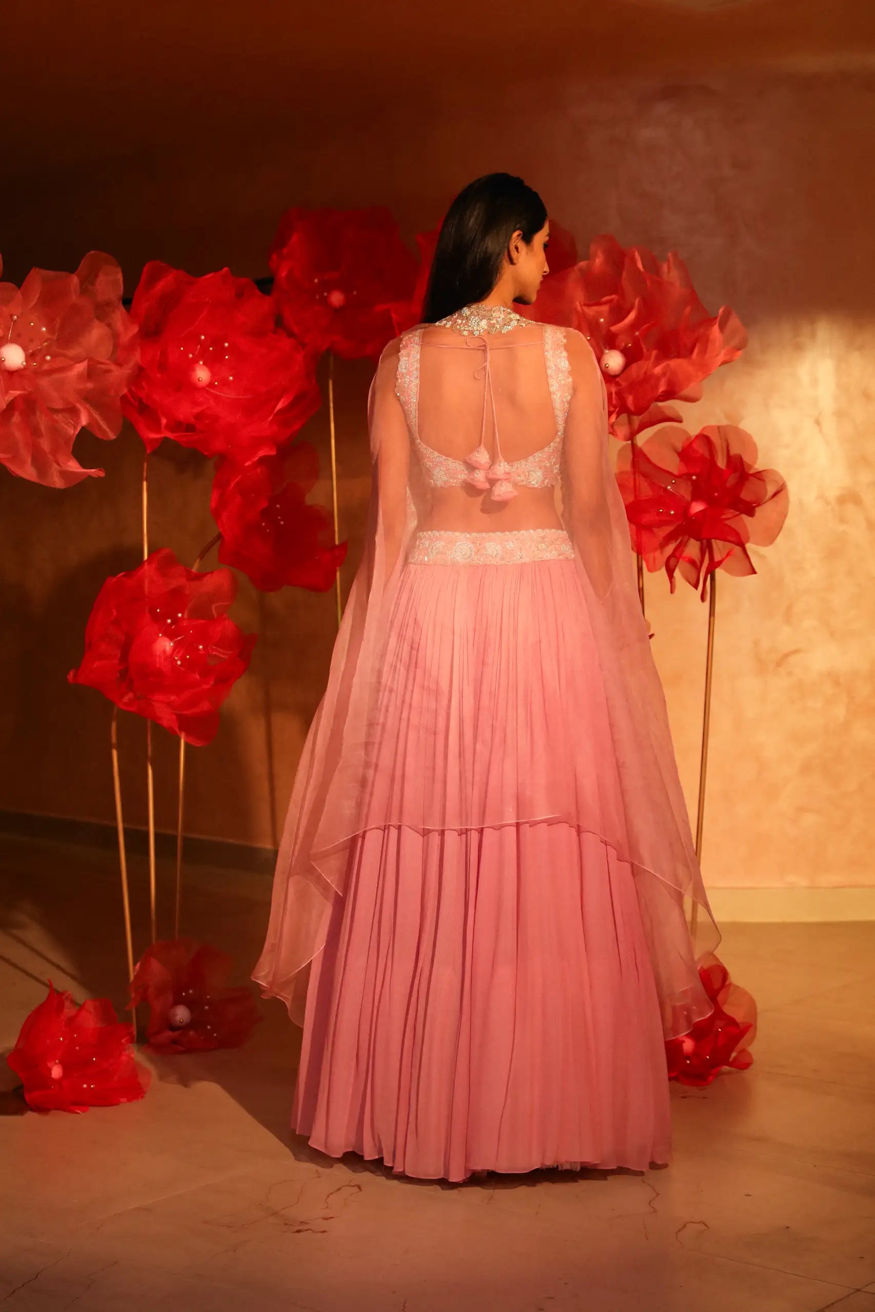 Calica Cameo Pink Lehenga and Cape Set