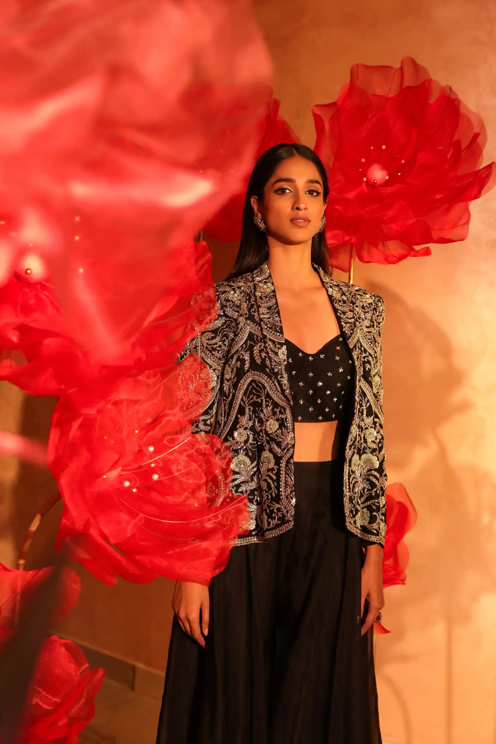 Classy Black Palazzo Set with embroidered Jacket