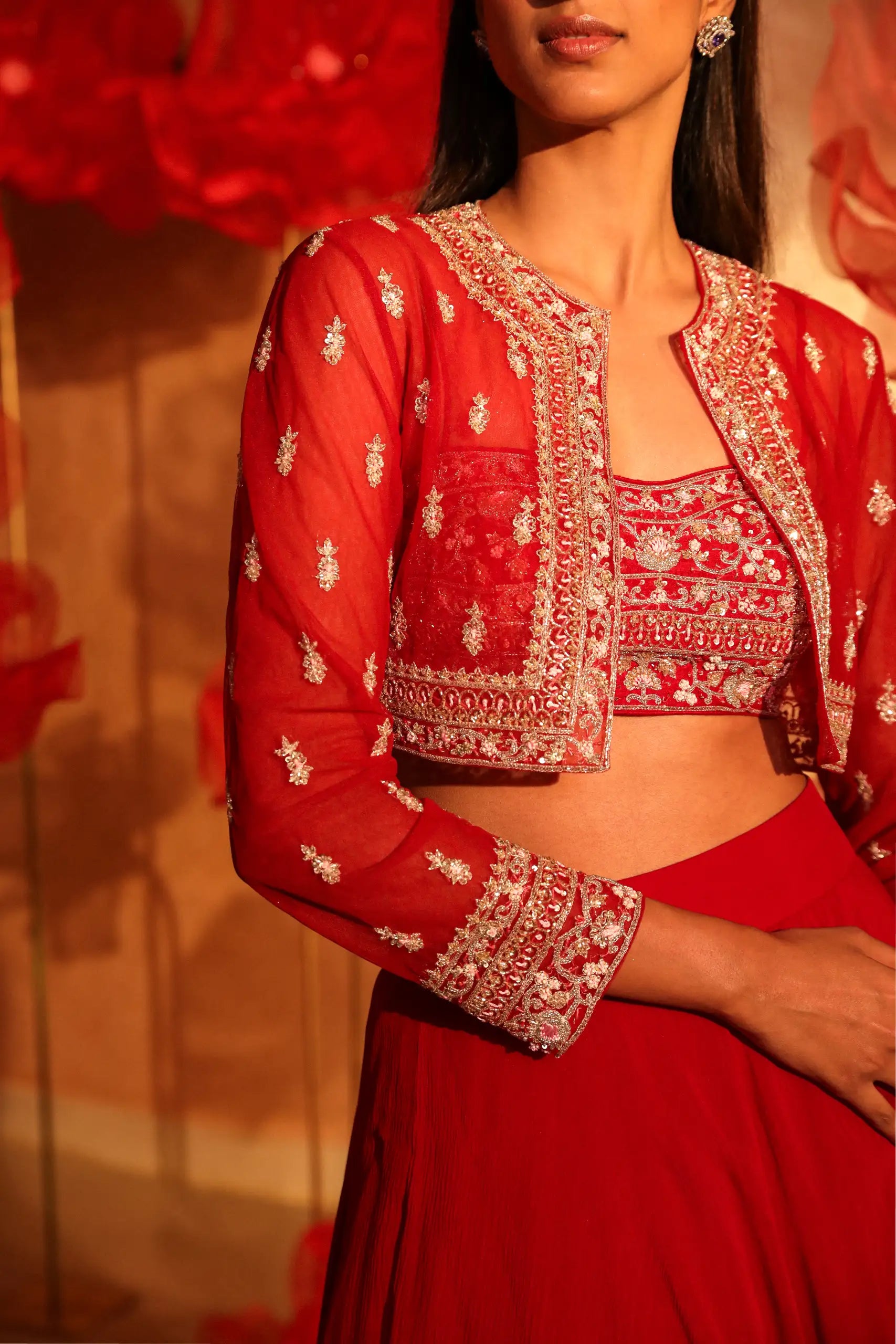 Radiant Red Lehenga Set with Embroidered Jacket