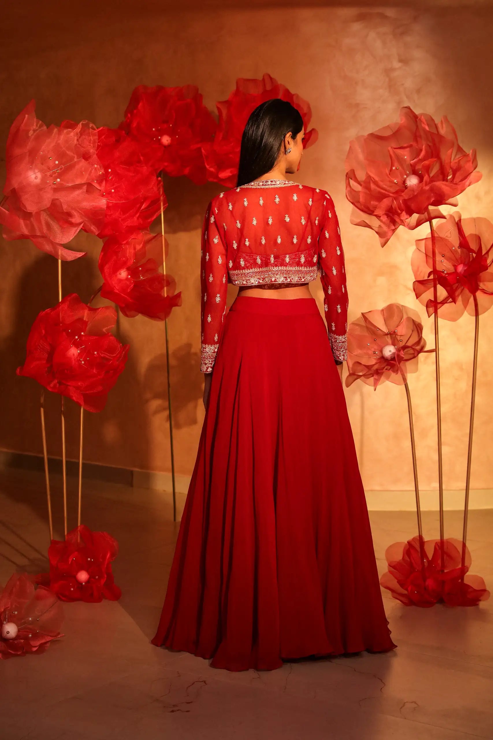 Radiant Red Lehenga Set with Embroidered Jacket