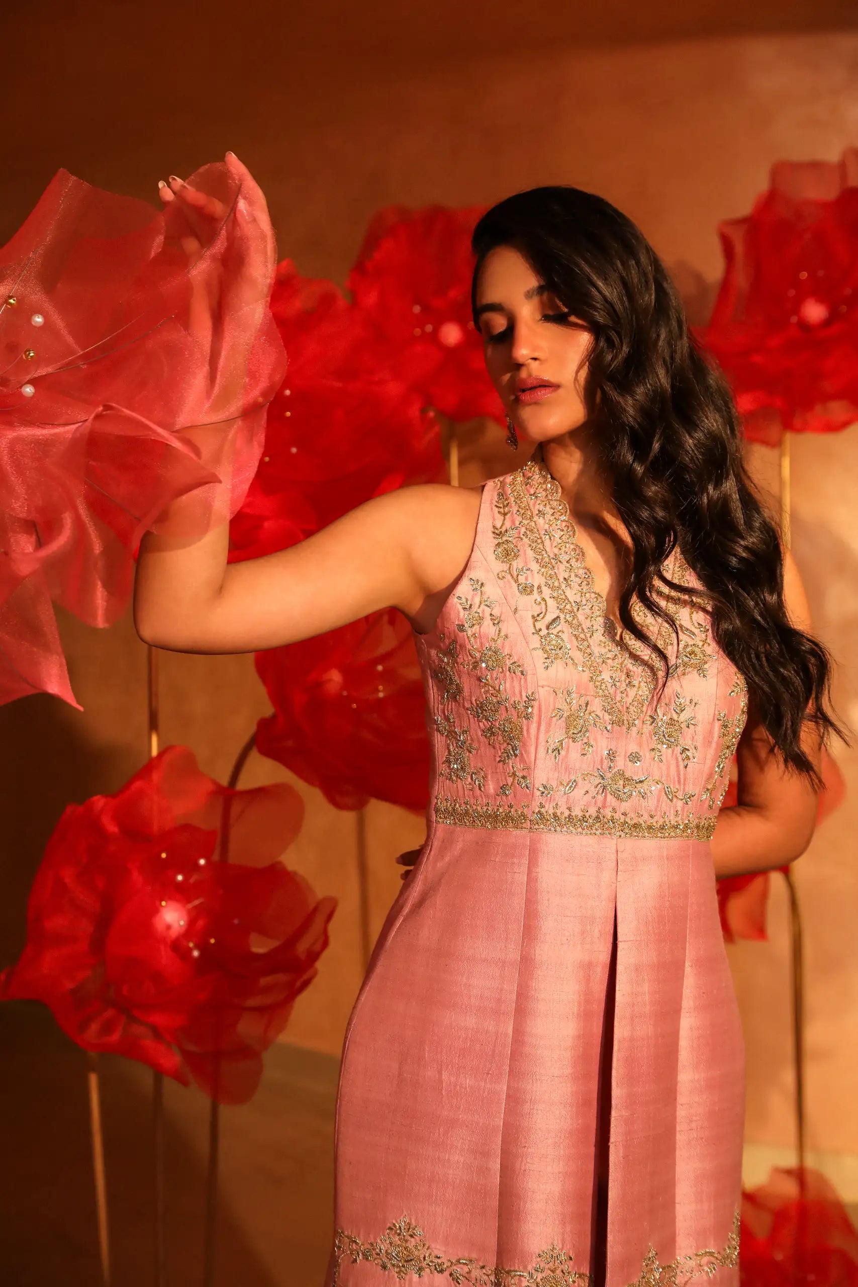 Fuchsia Cameo Pink Embroidered Kurta Set