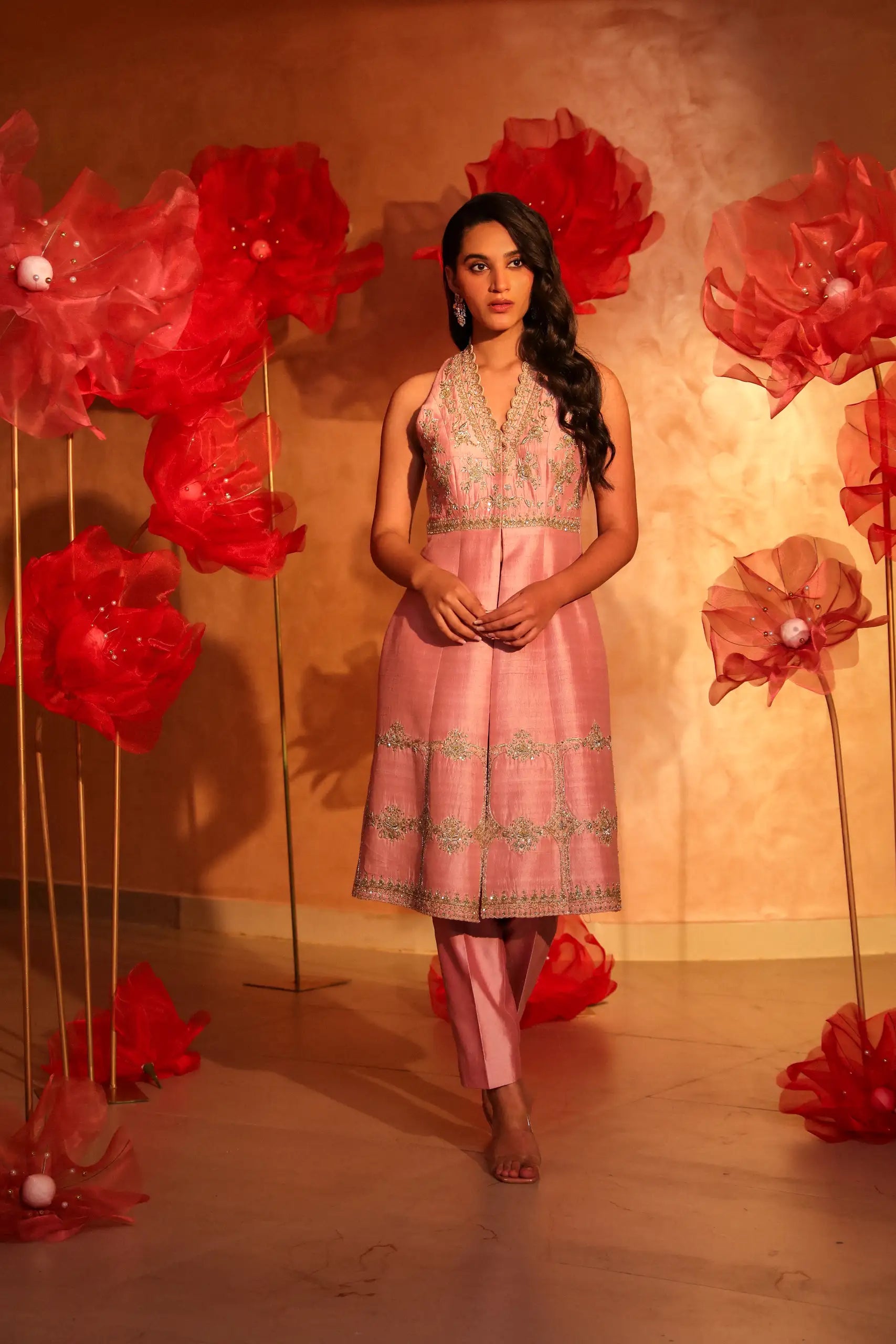 Fuchsia Cameo Pink Embroidered Kurta Set