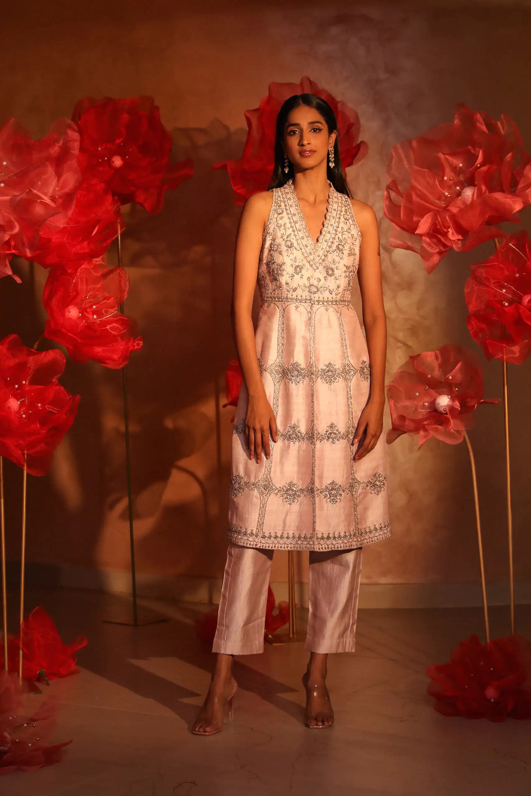 Mauve Lavish Lilac Ivory Embroidered Kurta Set