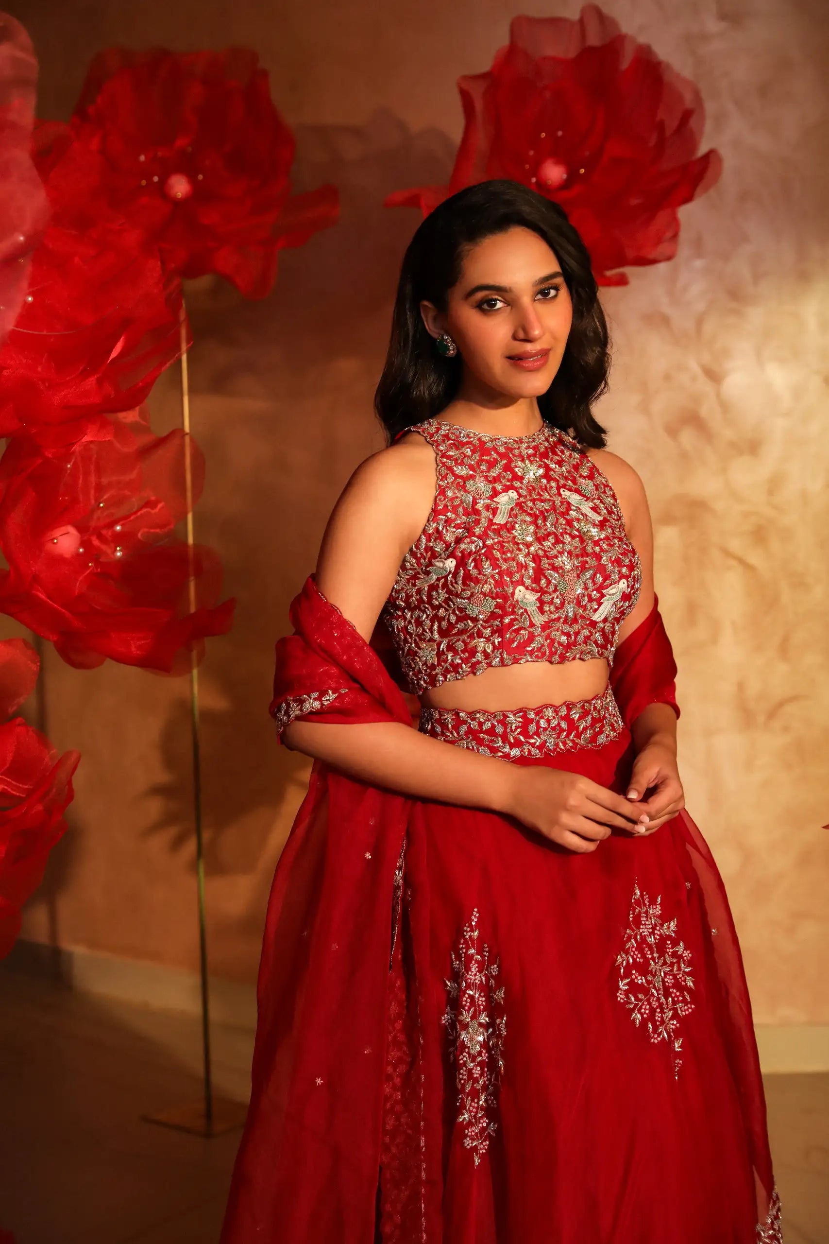 Radient Red Organza Lehenga Set