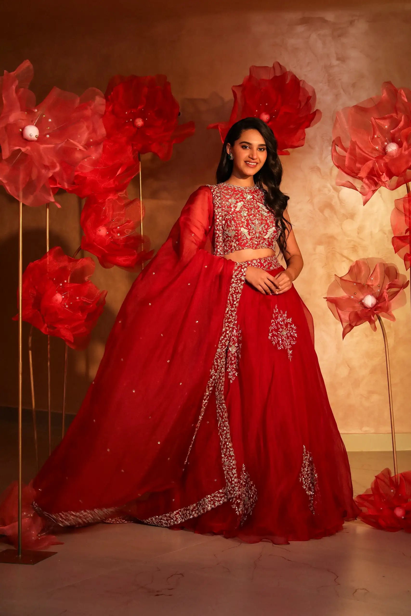 Radient Red Organza Lehenga Set