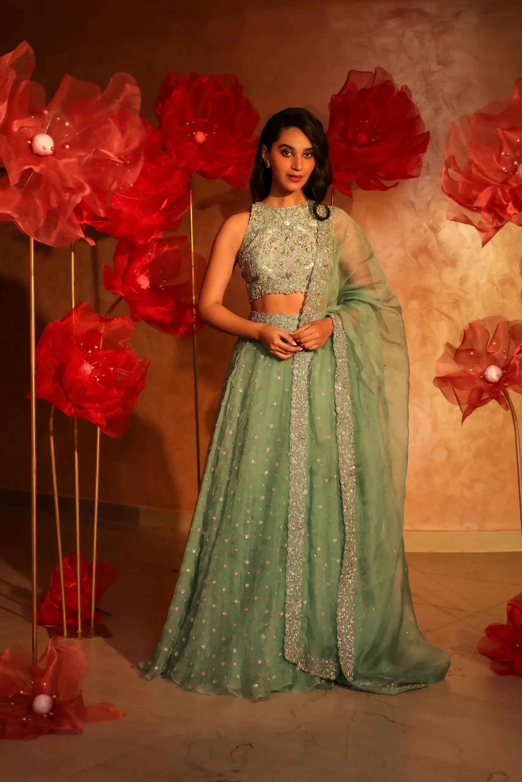 Saccharine Sage Green Lehenga Set1