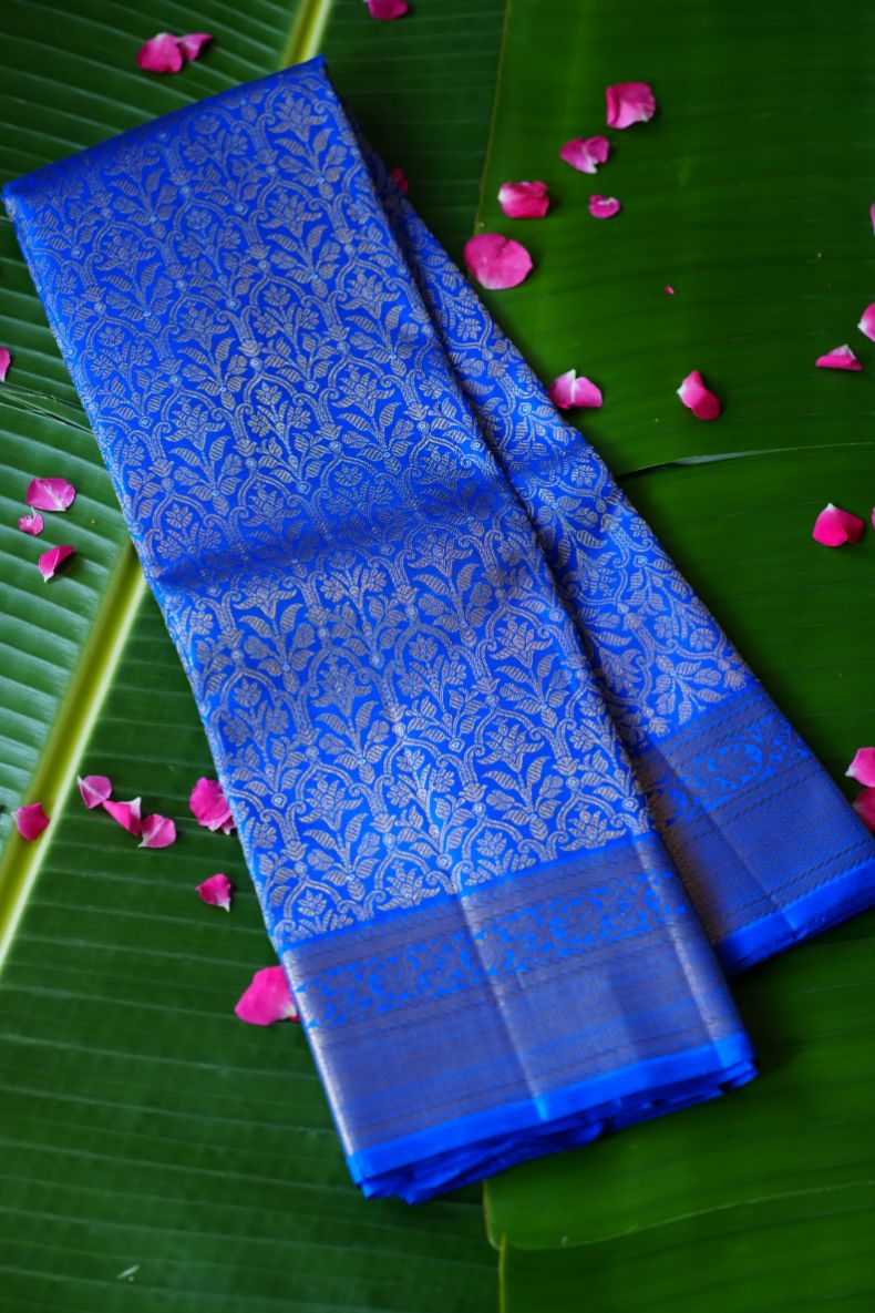 Royal Blue Floral Kanchi Saree