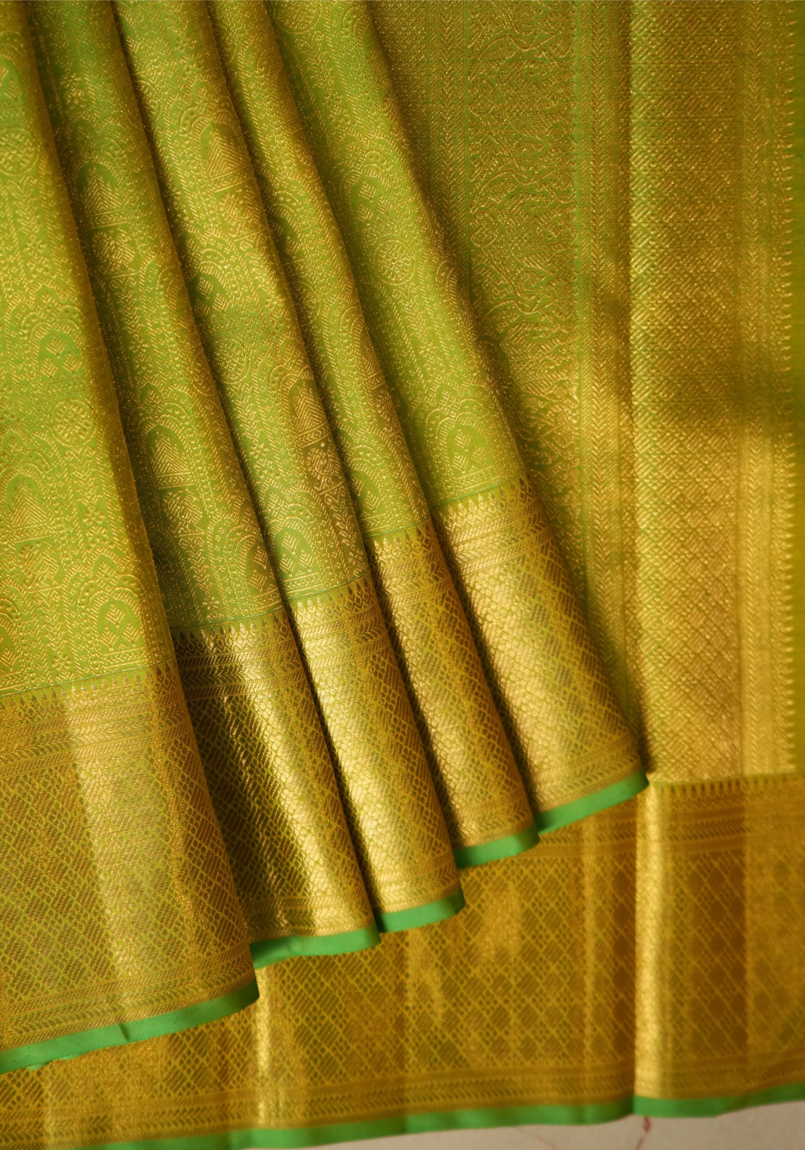 Parrot Green Tissue Kanchi Saree