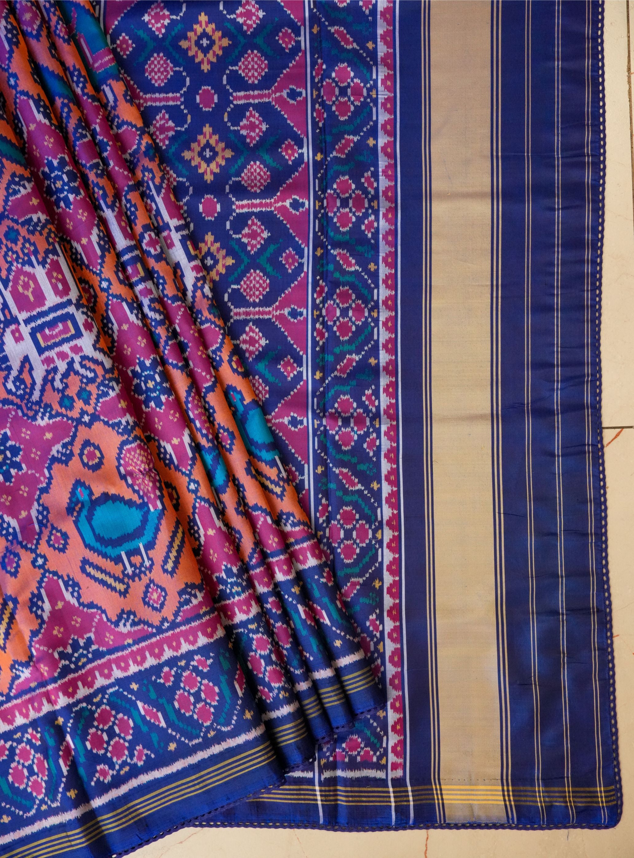 Padhmam Blue and Pink Patola Saree