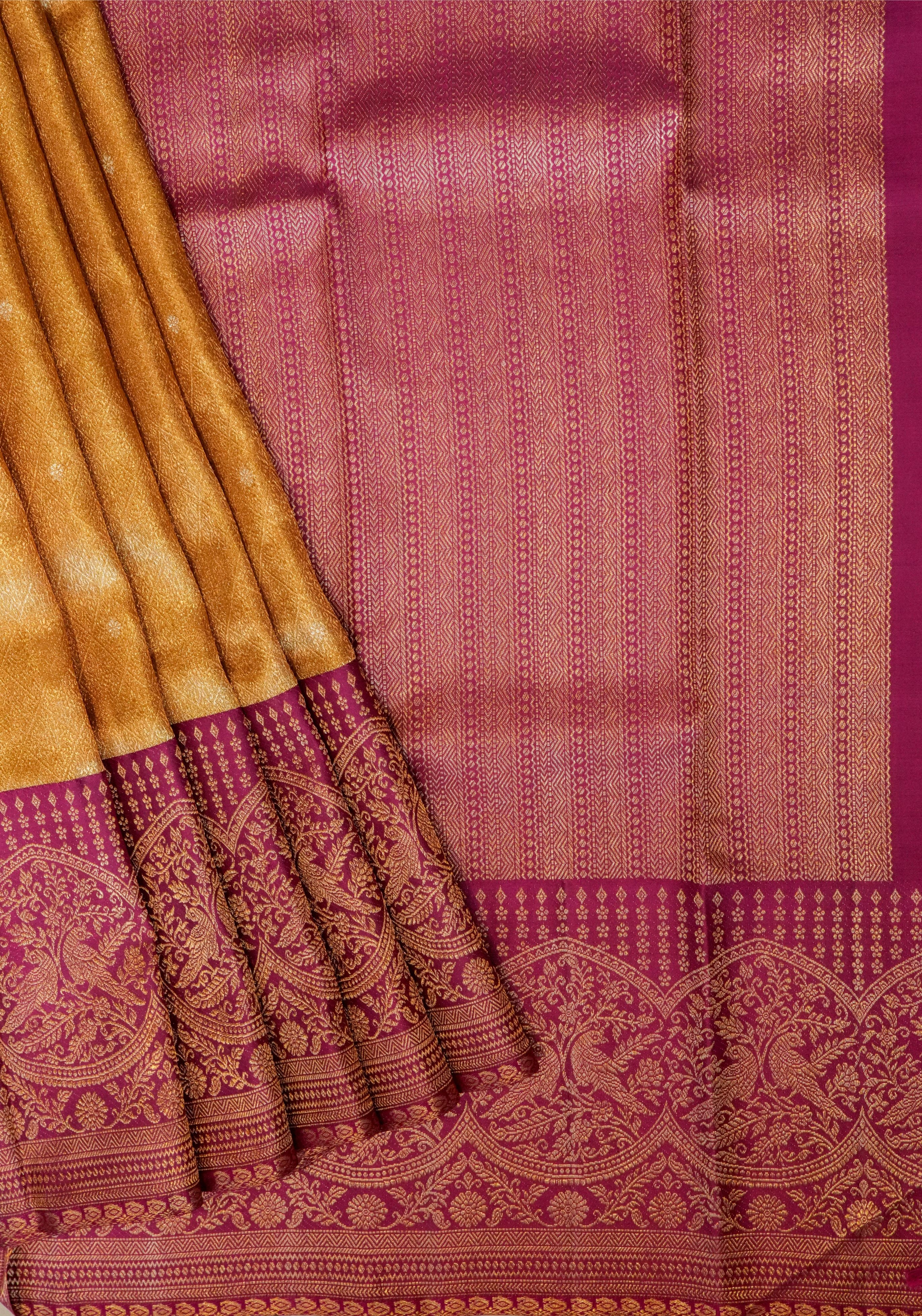 Dark Gold Saree with Contrast Wine Border