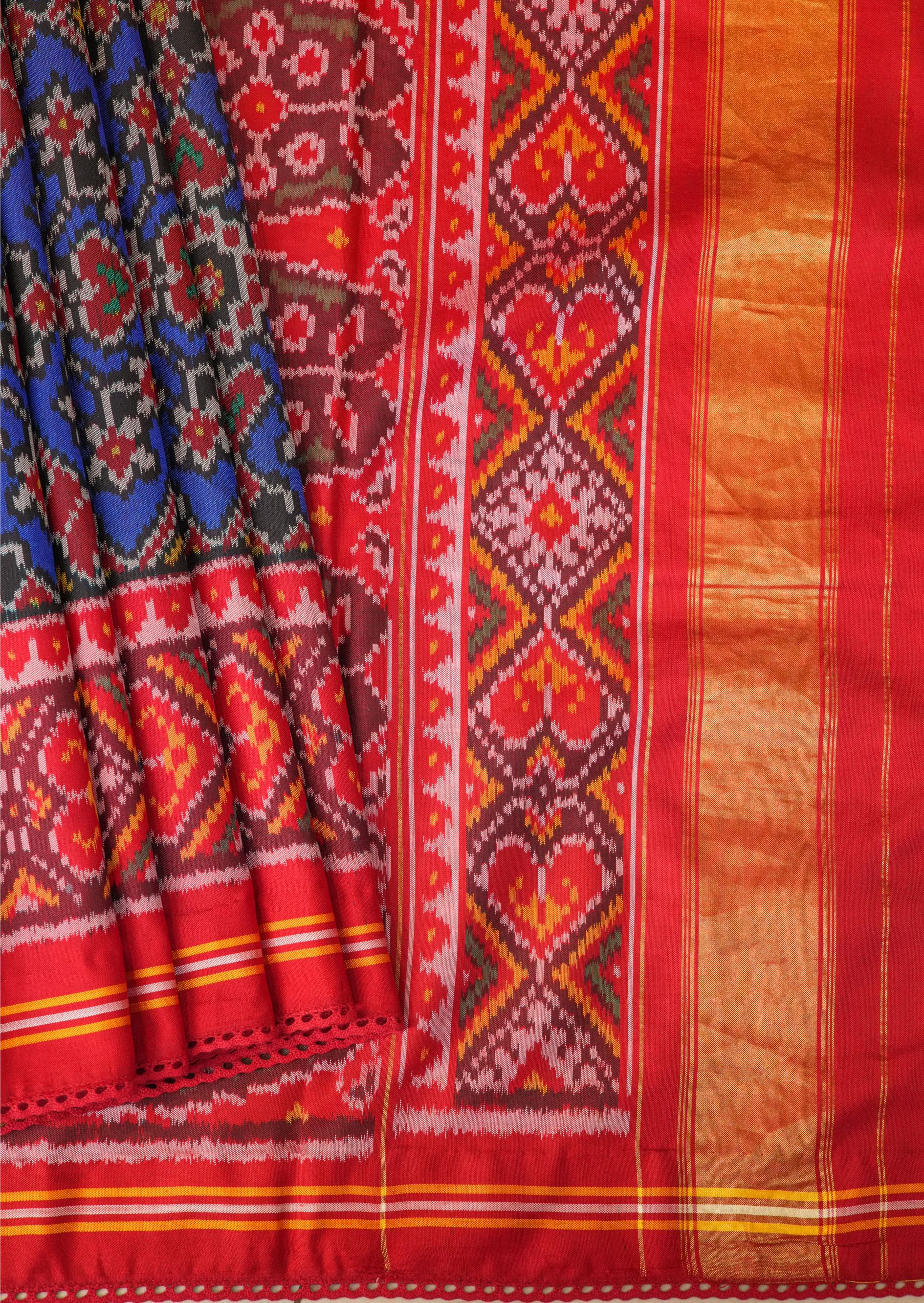 Mallika Blue and Red Patola Saree