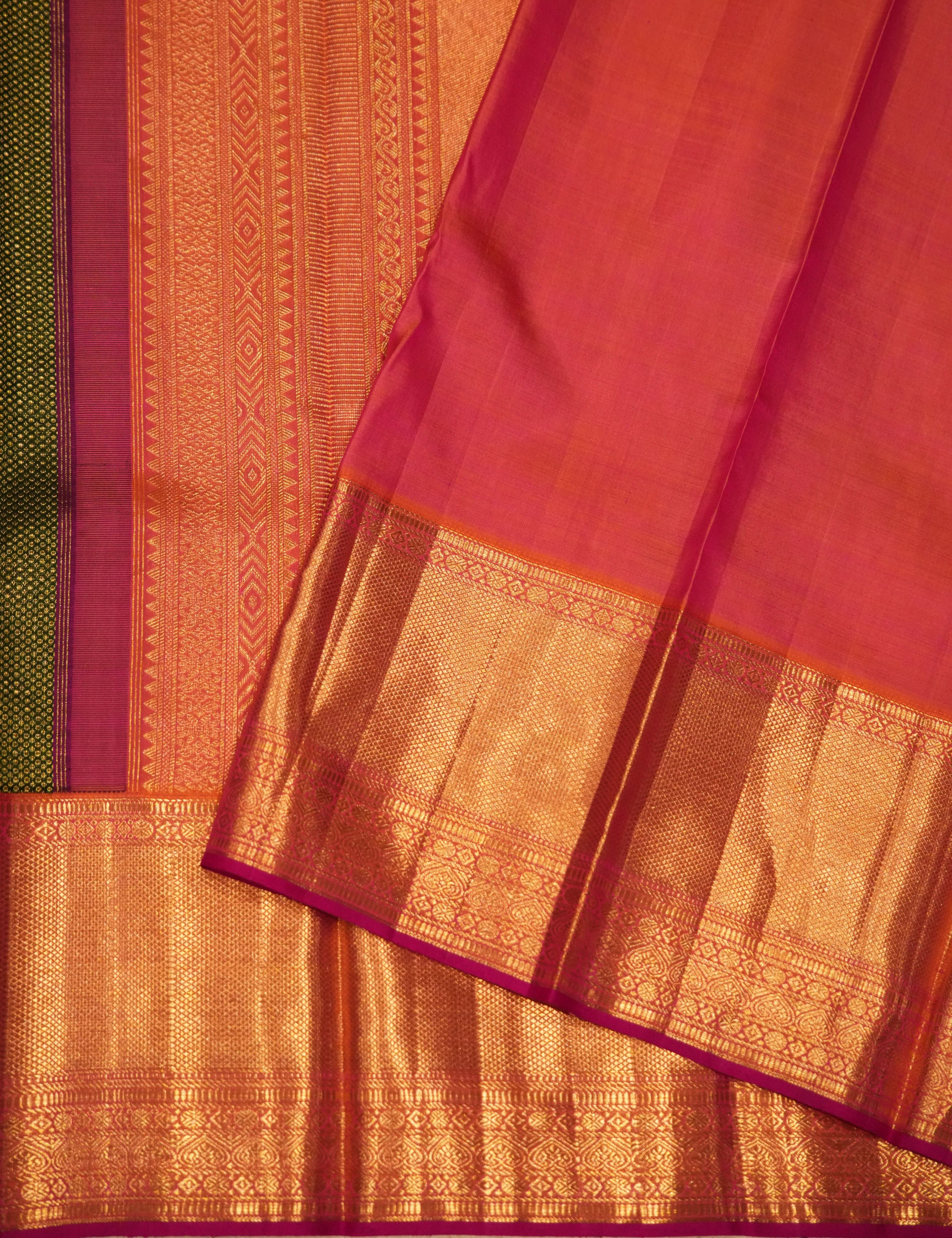 Dark Green Vintage Kanchi Saree with Pink Border