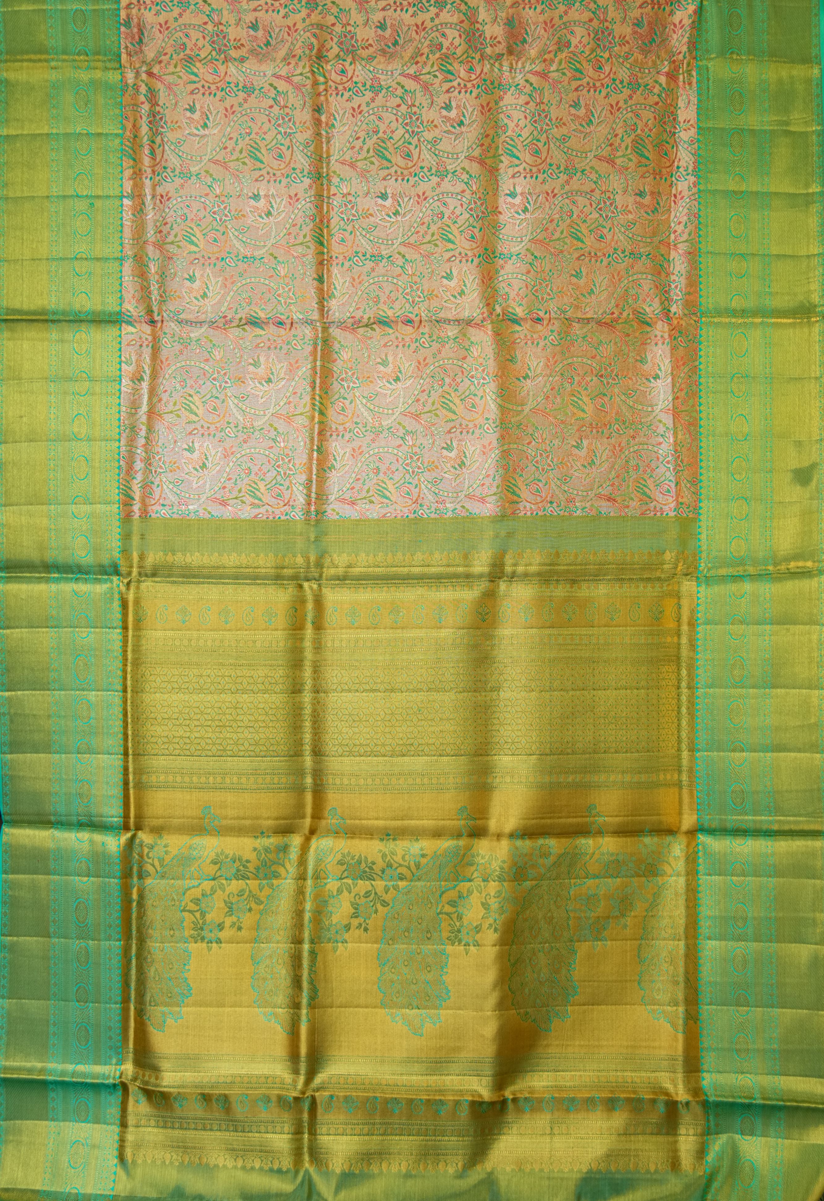 Gold Meenakari Kanchi Saree with Blue Border