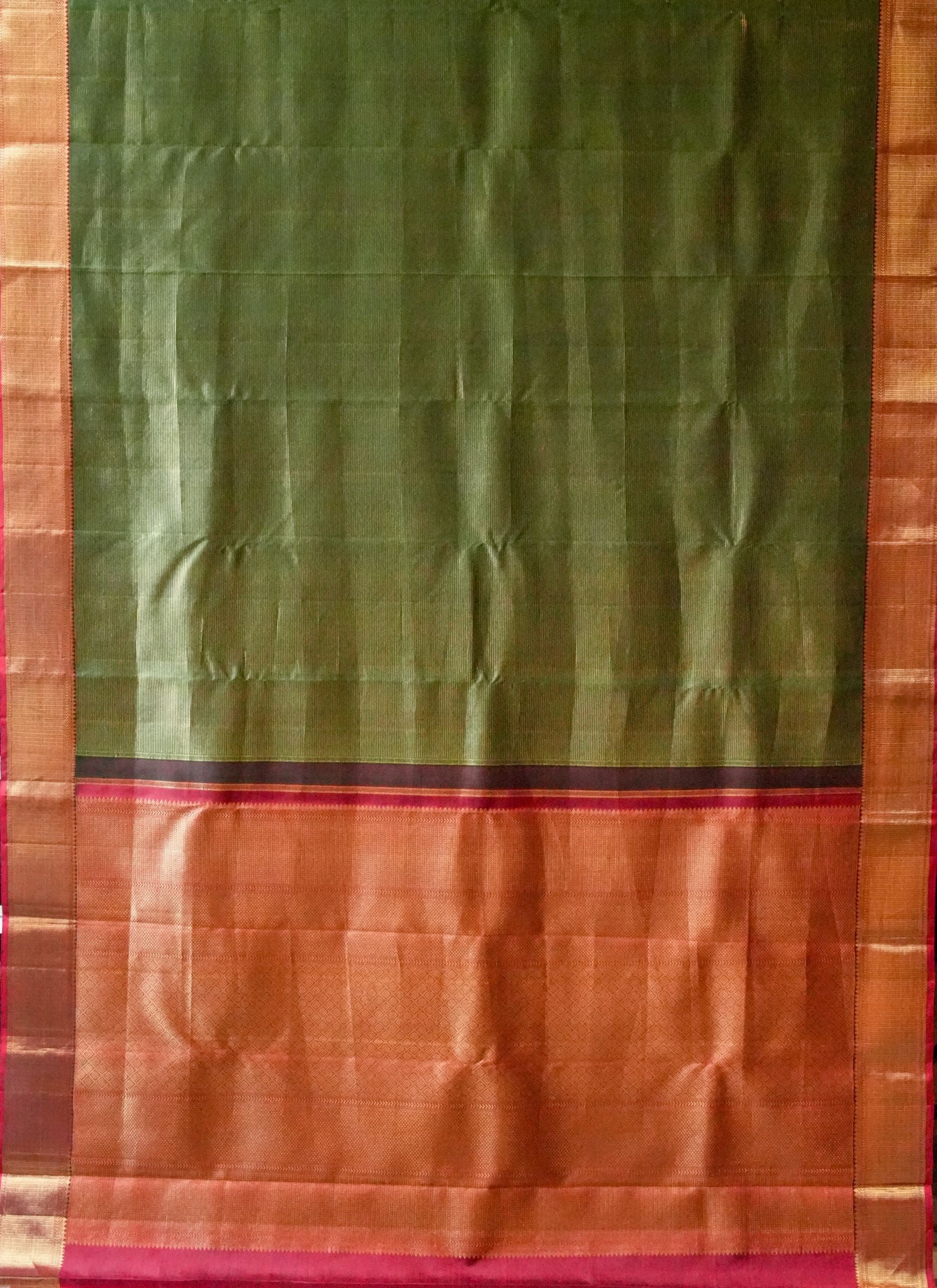 Dark Green Vintage Saree with Red Border