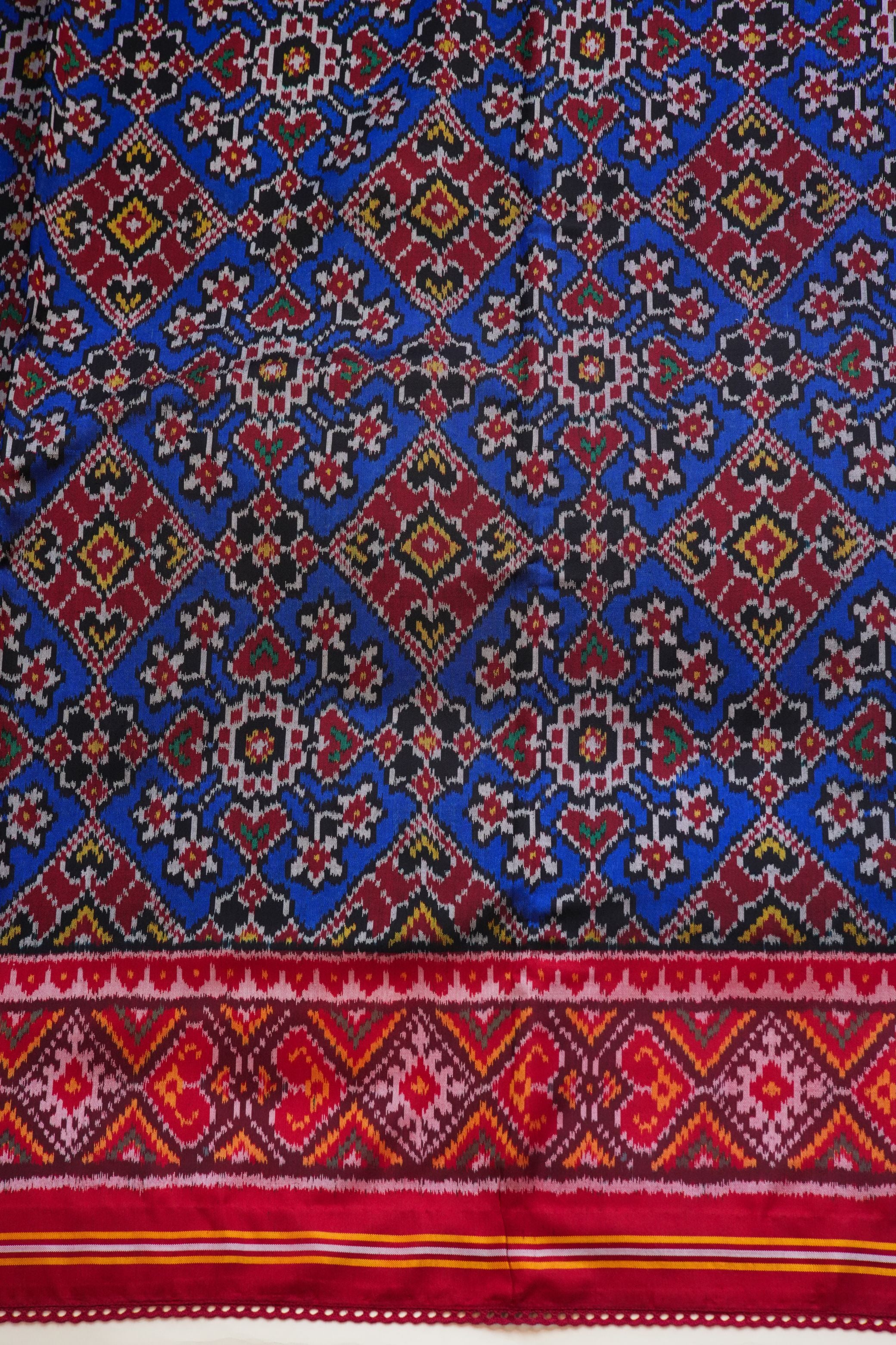 Mallika Blue and Red Patola Saree