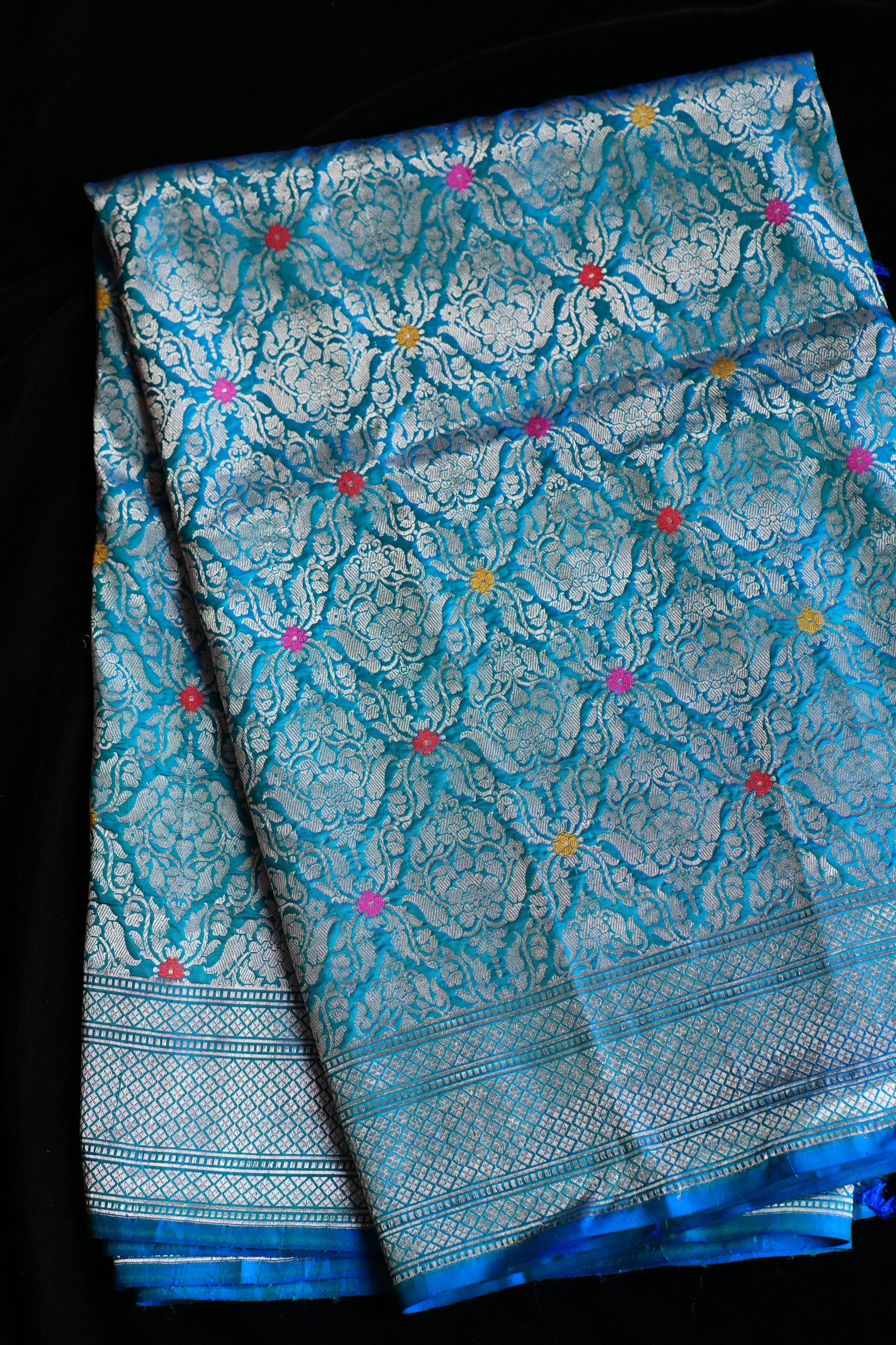Mayura Peacock Blue Banaras Saree