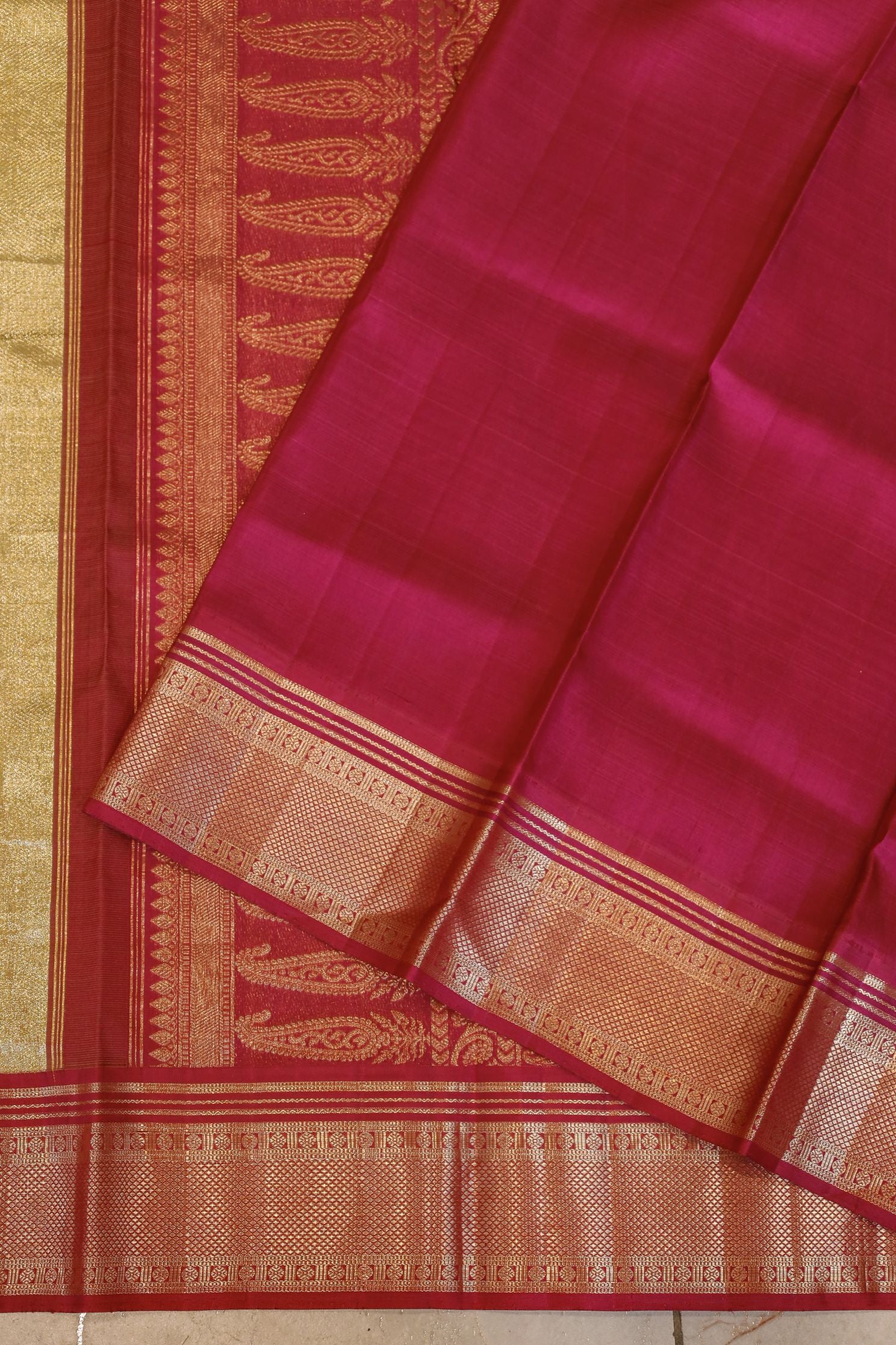 Brown Vintage Kanchi Saree with Red Border