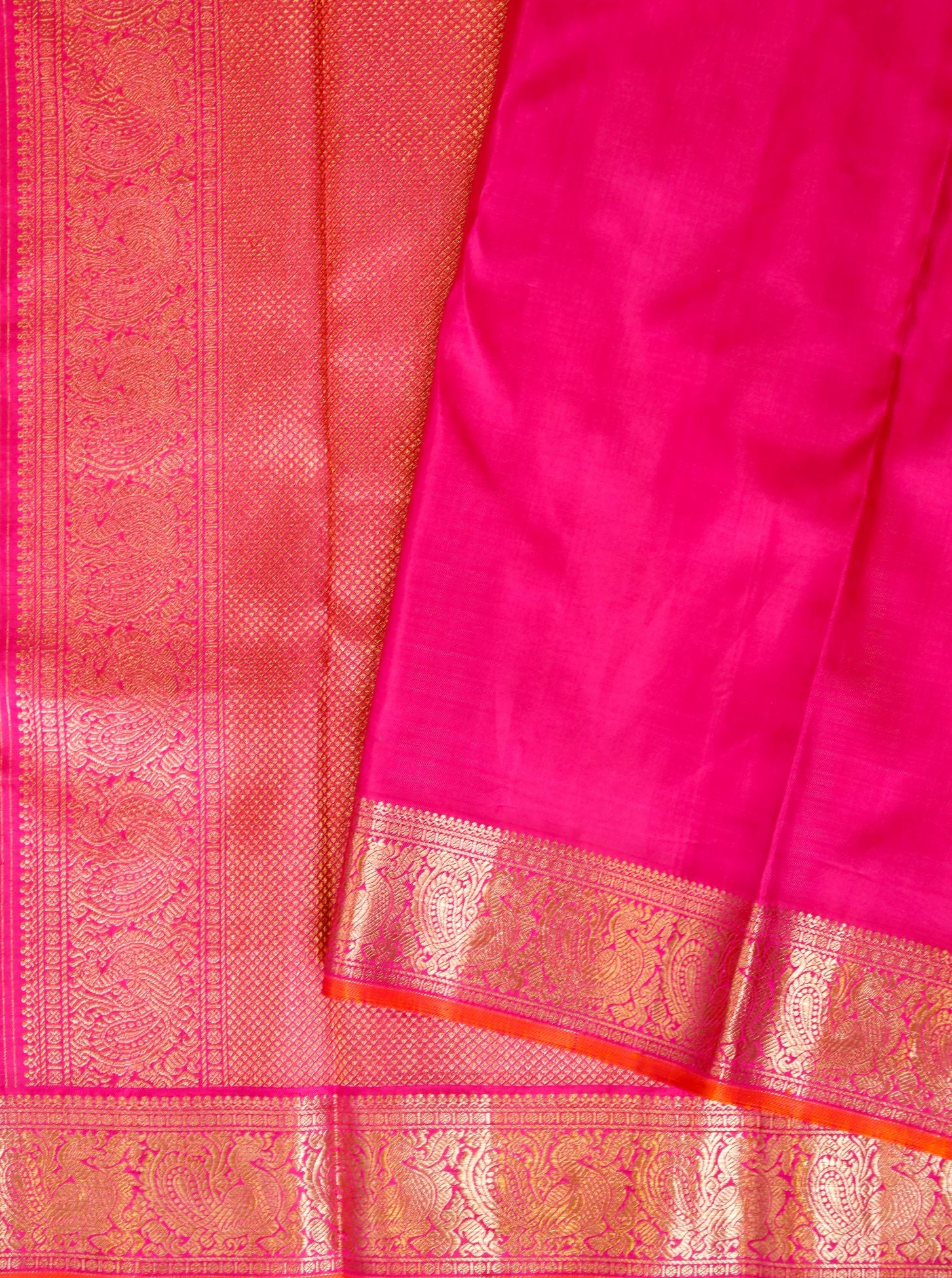 Beige Floral Kanchi Saree with Pink border