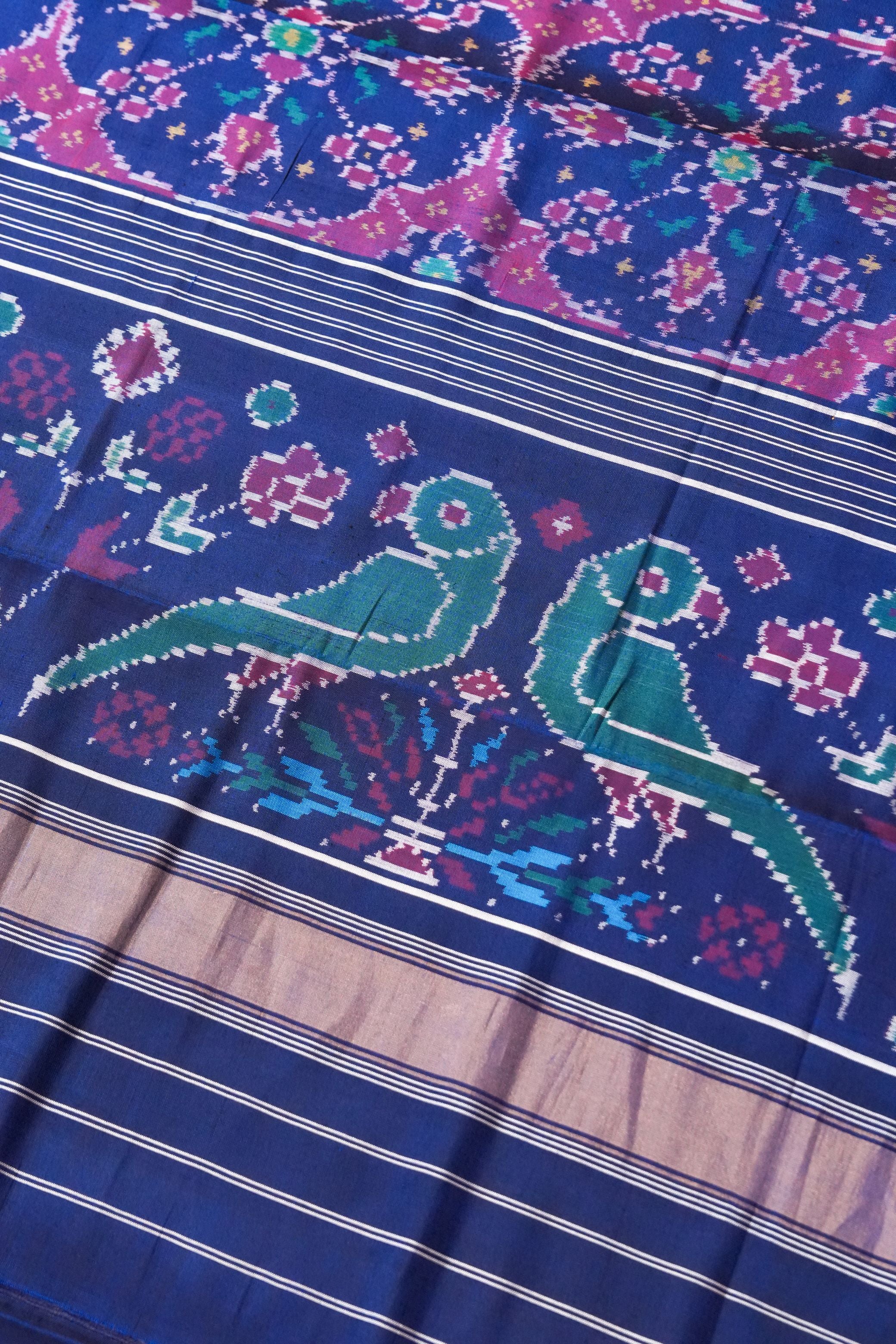 Rudhraksha Blue & Pink Patola Saree