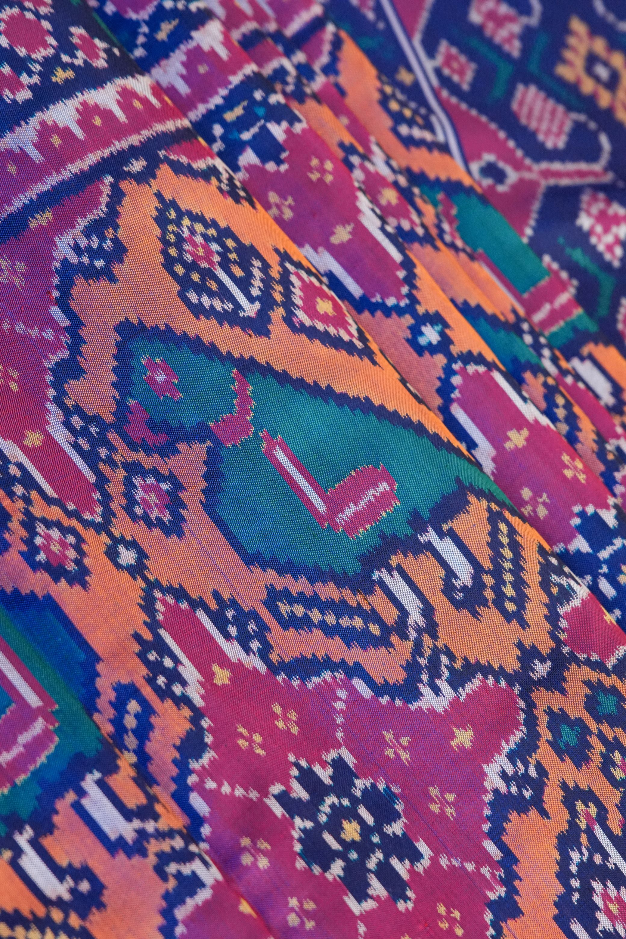 Padhmam Blue and Pink Patola Saree